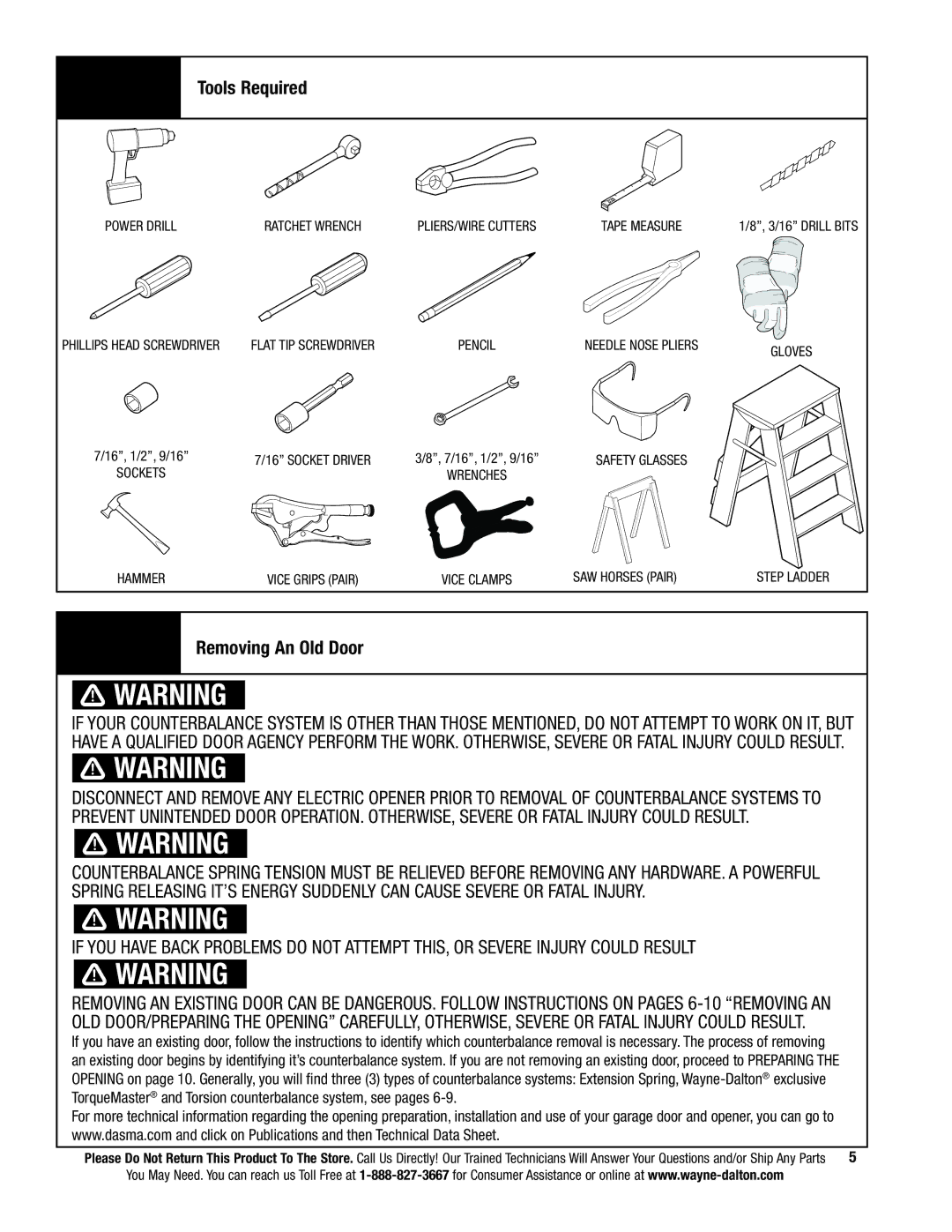 Wayne-Dalton 9800 installation instructions Tools Required, Power Drill, Saw horses pair 