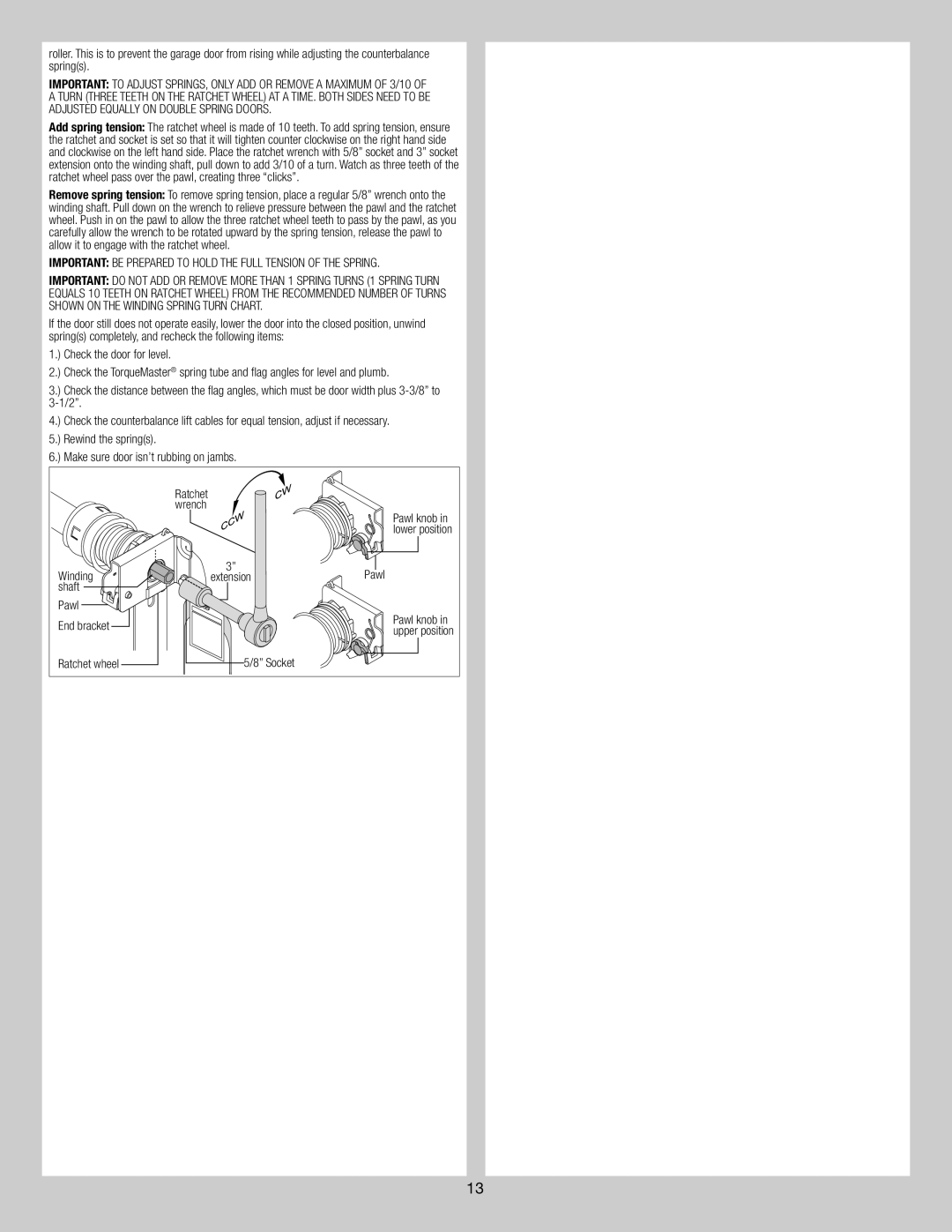 Wayne-Dalton 9800 installation instructions Ratchet Wrench, Winding Pawl, Shaft Pawl End bracket, Ratchet wheel Socket 