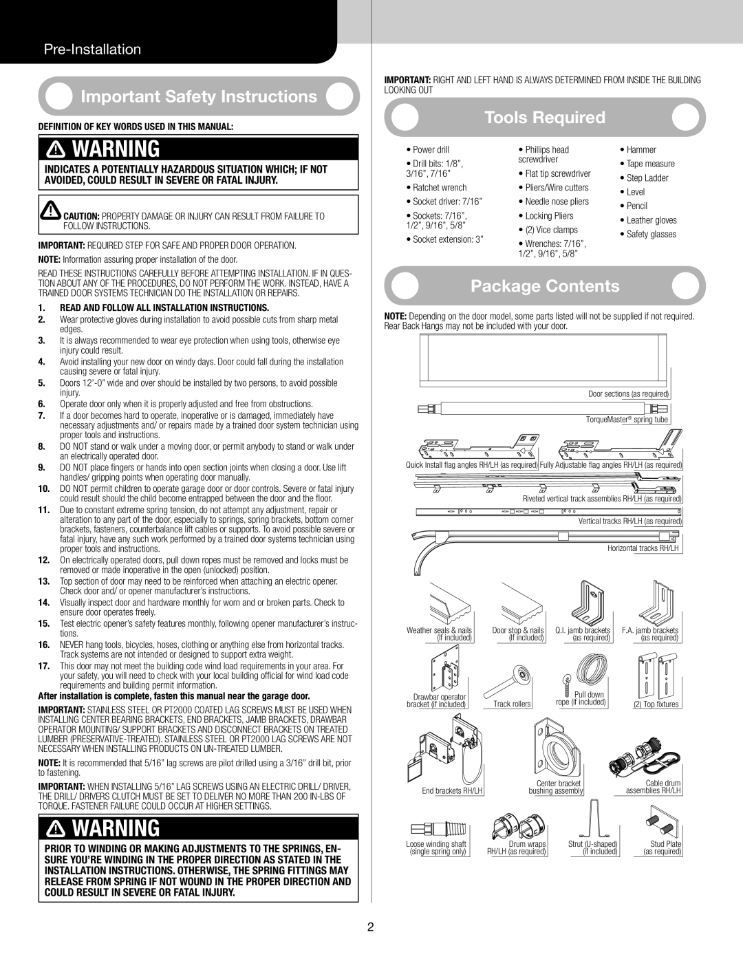 Wayne-Dalton 9800 installation instructions Important Safety Instructions 