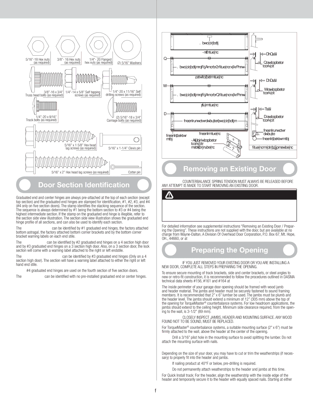 Wayne-Dalton 9800 installation instructions Top section Intermediate section Lock section, Seal, End hinge 