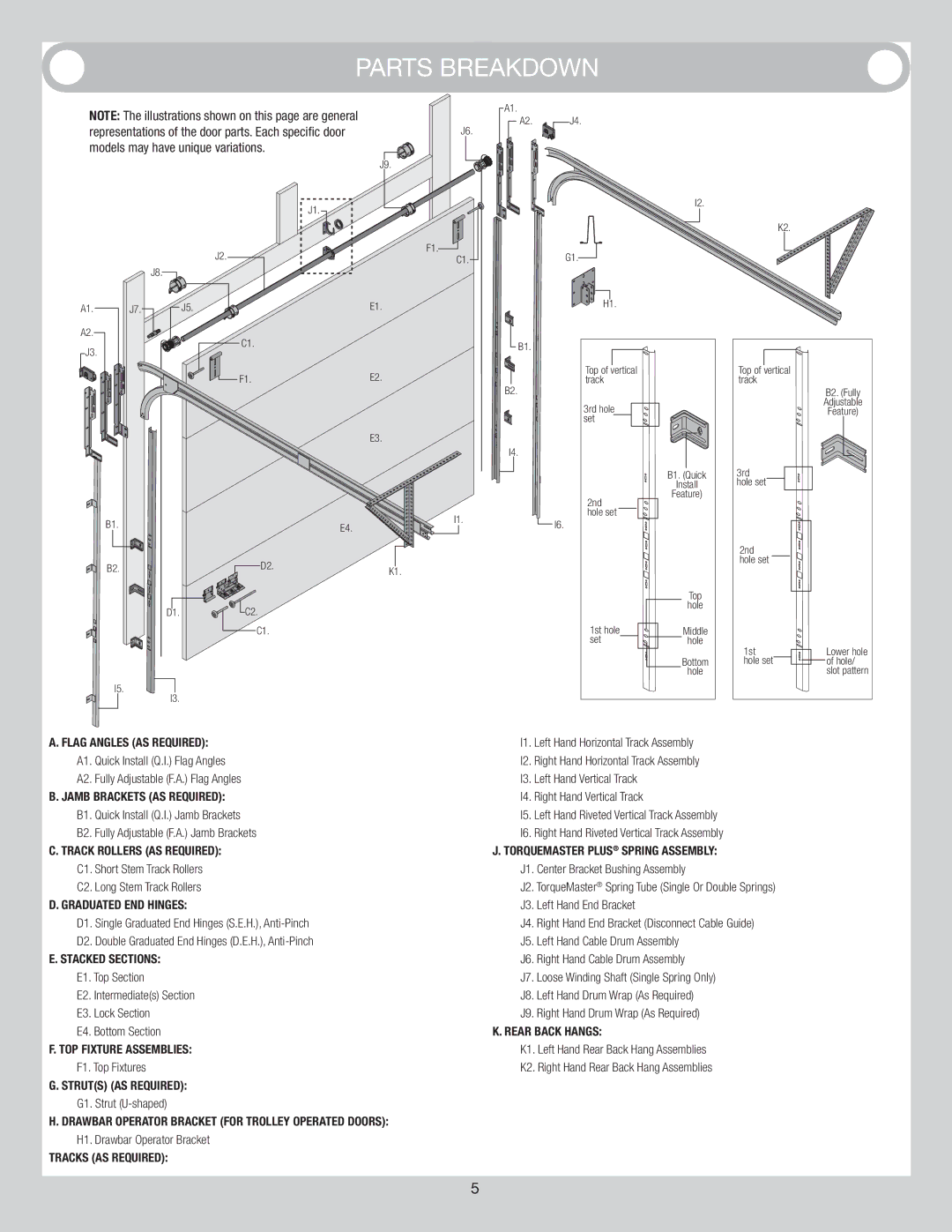 Wayne-Dalton 9800 installation instructions Parts Breakdown, Right Hand Riveted Vertical Track Assembly 