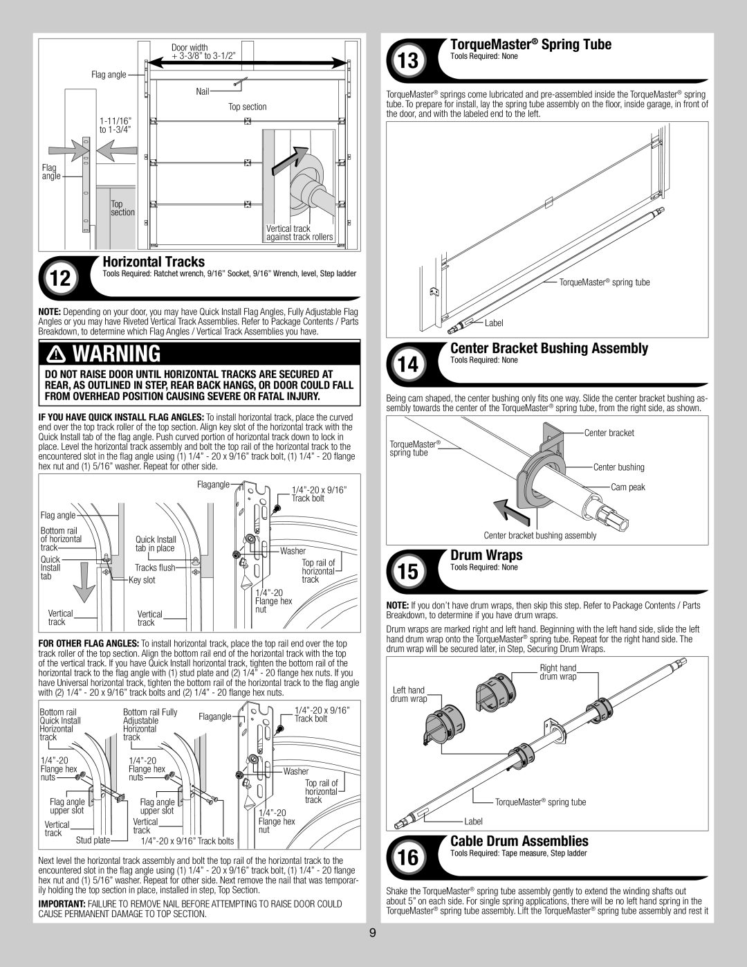 Wayne-Dalton 9800 Horizontal Tracks, TorqueMaster Spring Tube, Center Bracket Bushing Assembly, Drum Wraps 