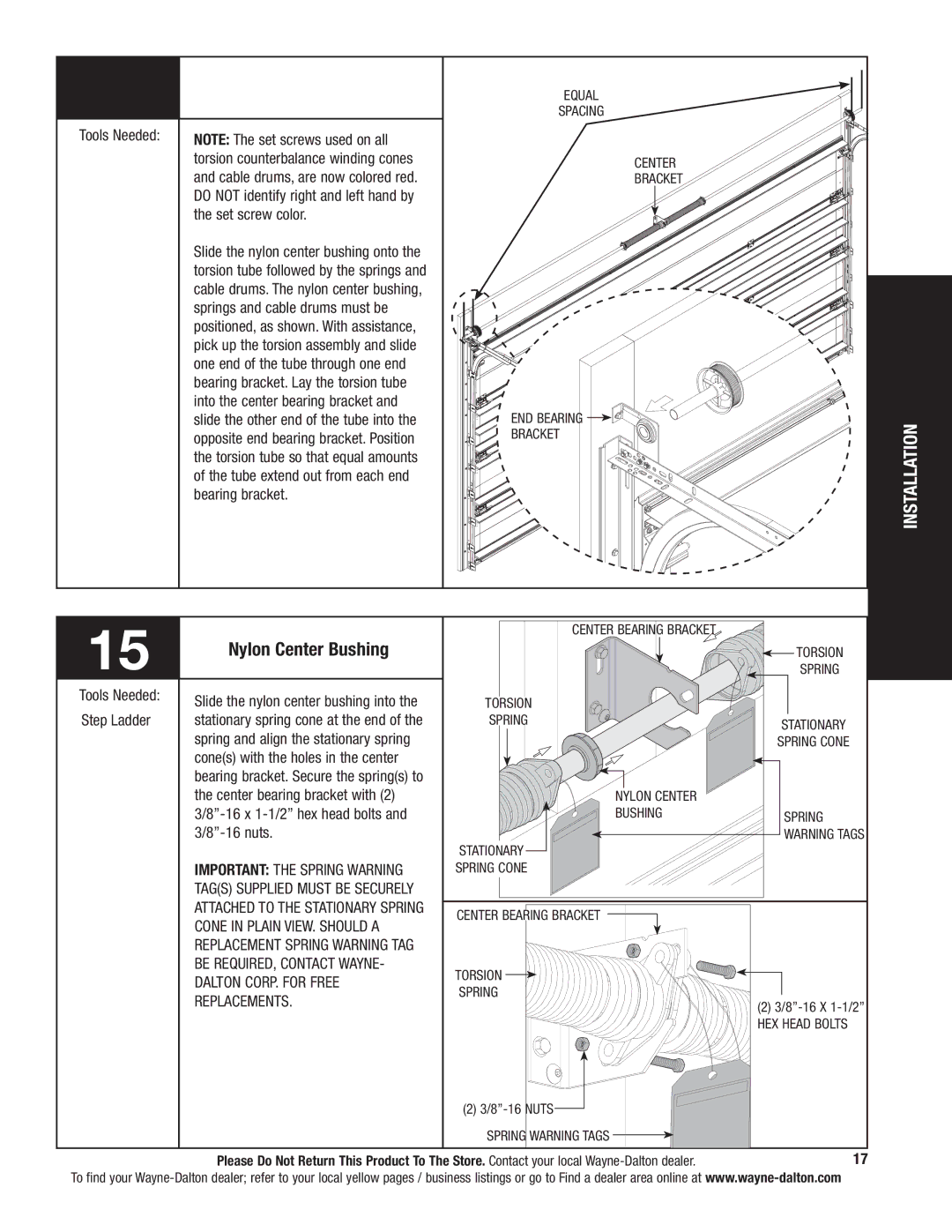 Wayne-Dalton 9800 installation instructions Nylon Center Bushing 