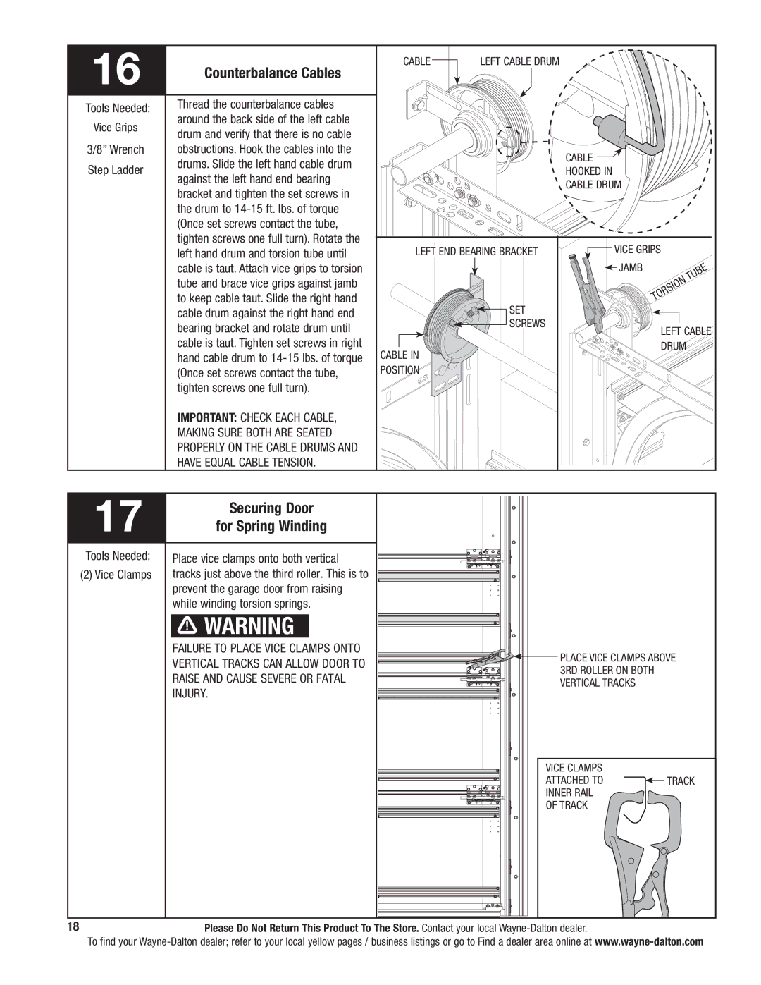 Wayne-Dalton 9800 installation instructions Securing Door, For Spring Winding 