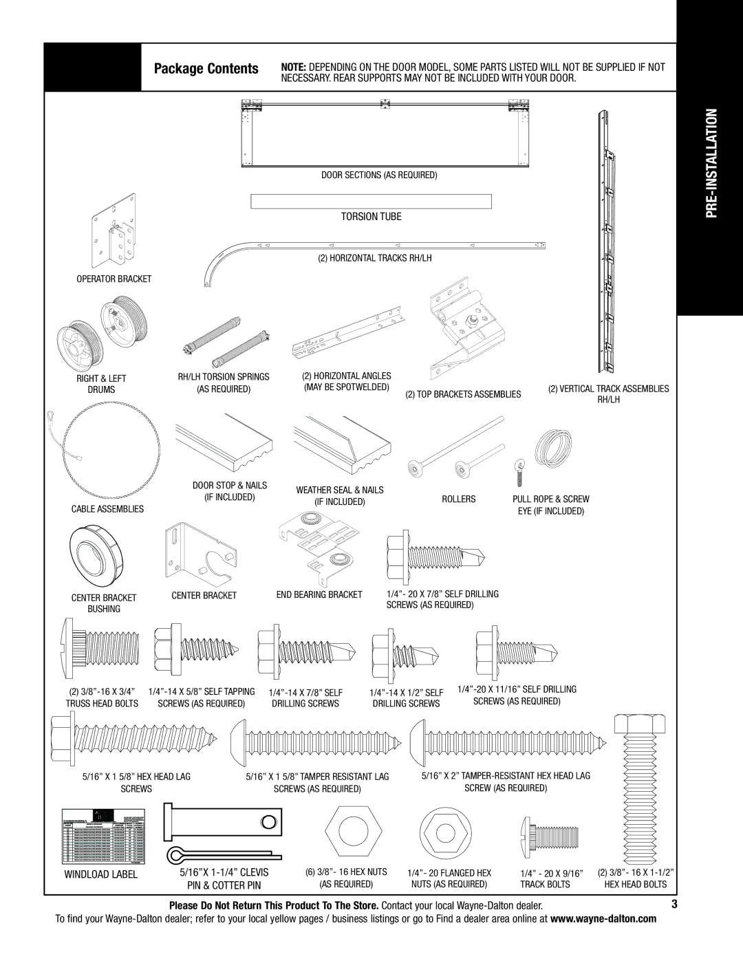 Wayne-Dalton 9800 installation instructions Pre-Installation 