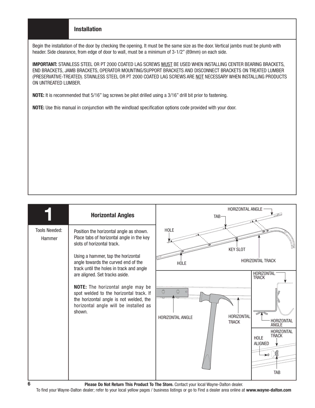 Wayne-Dalton 9800 installation instructions Installation, Horizontal Angles 