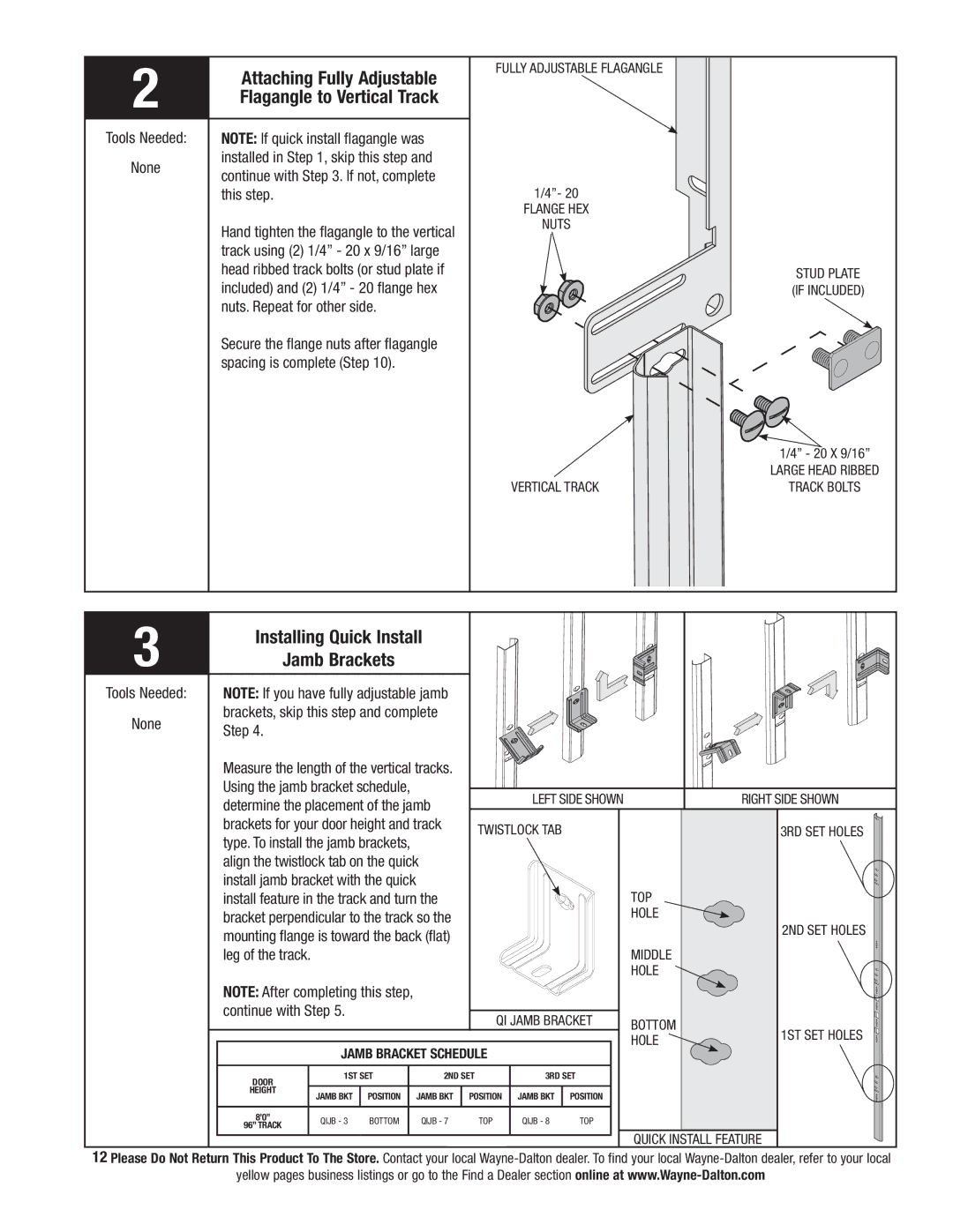 Wayne-Dalton 9800 installation instructions Attaching Fully Adjustable 