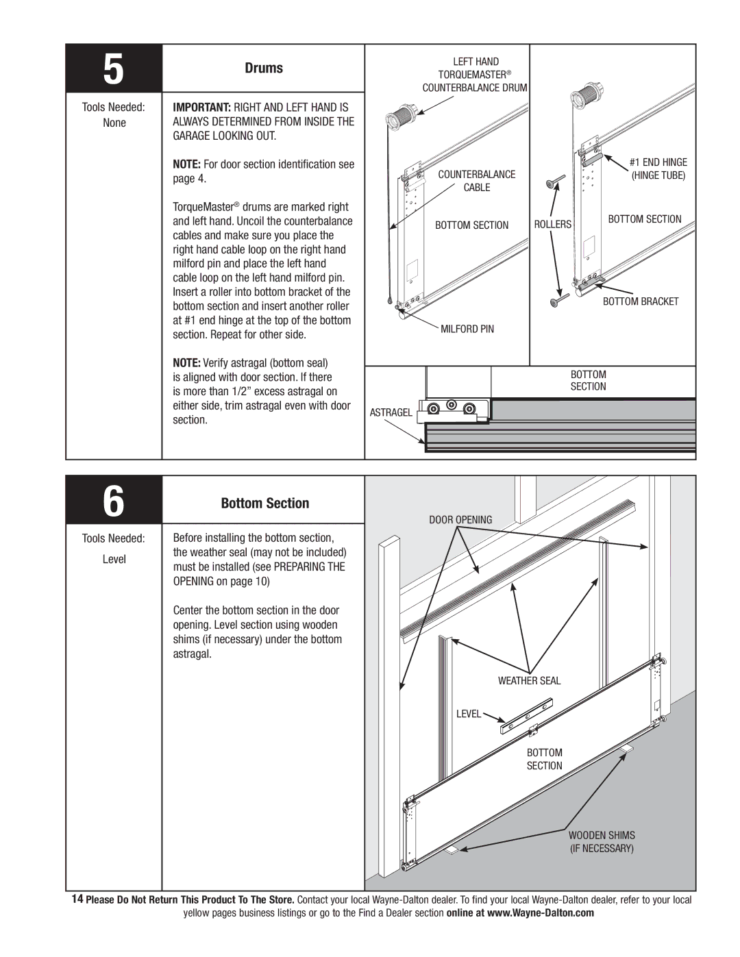 Wayne-Dalton 9800 installation instructions Drums, Bottom Section 