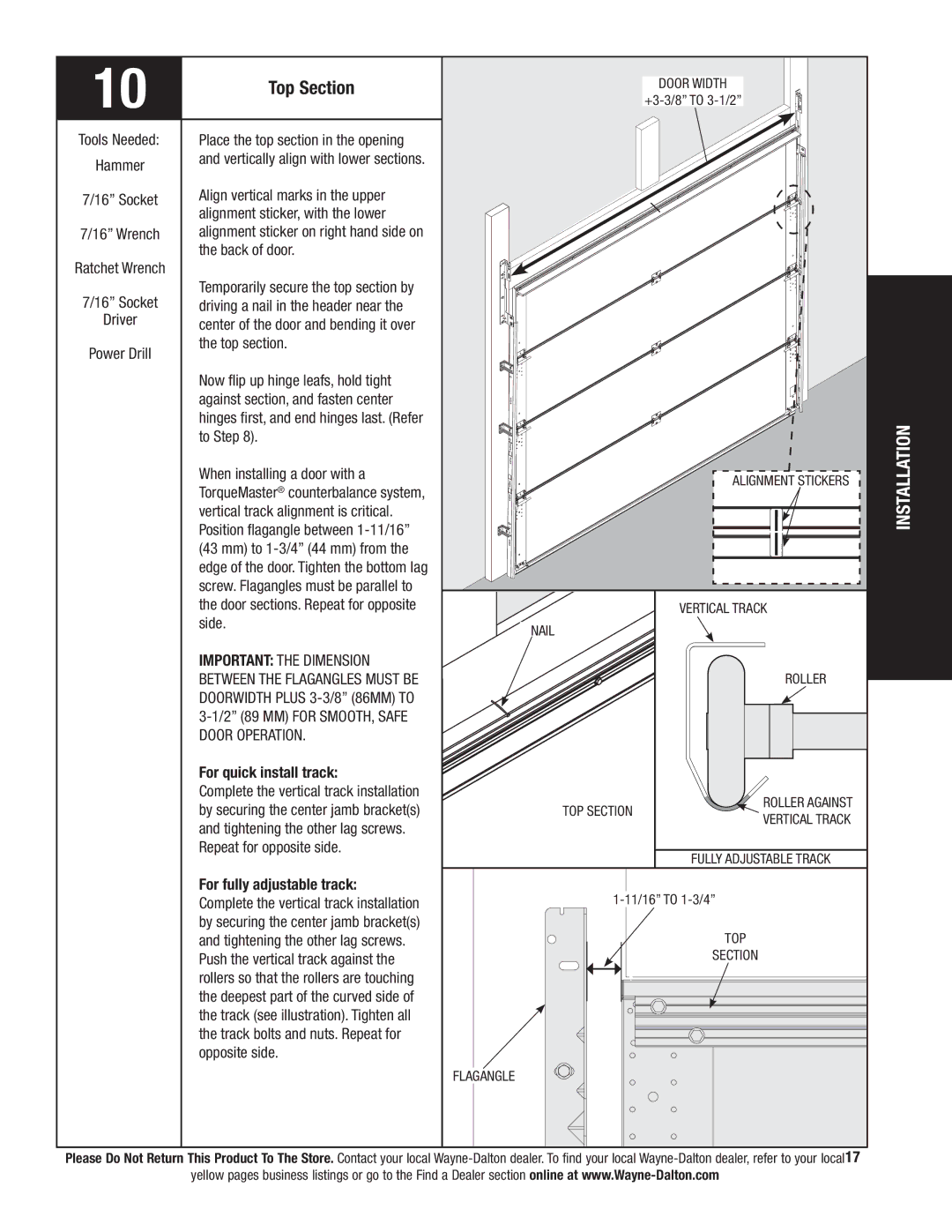 Wayne-Dalton 9800 installation instructions Top Section 