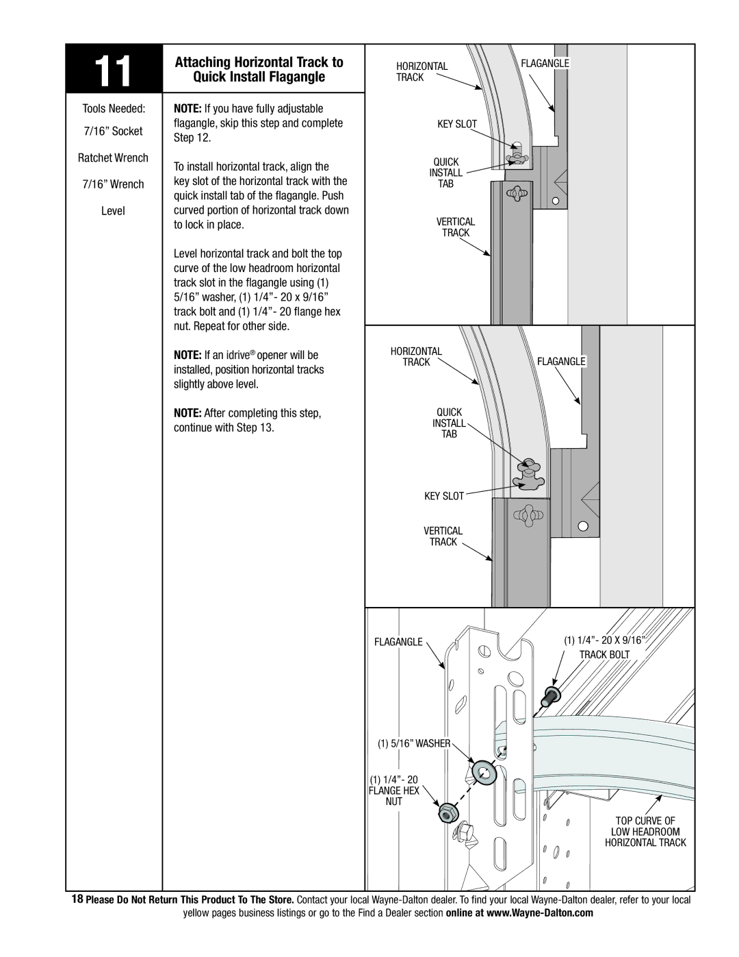 Wayne-Dalton 9800 installation instructions Attaching Horizontal Track to, Quick Install Flagangle 