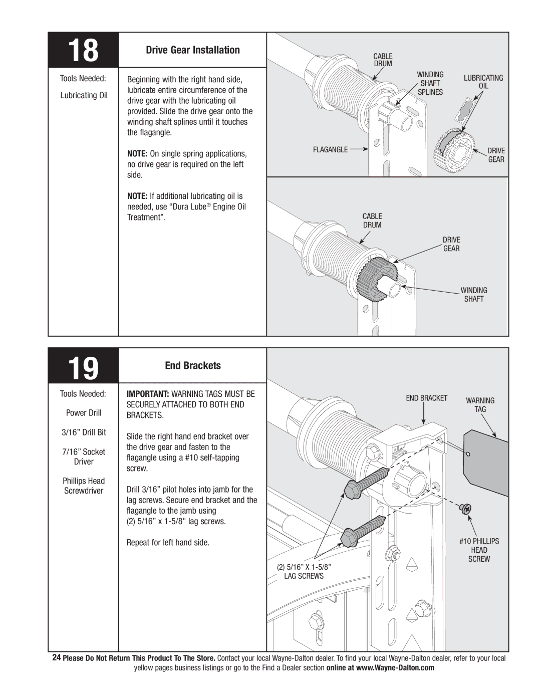 Wayne-Dalton 9800 installation instructions Drive Gear Installation, End Brackets 