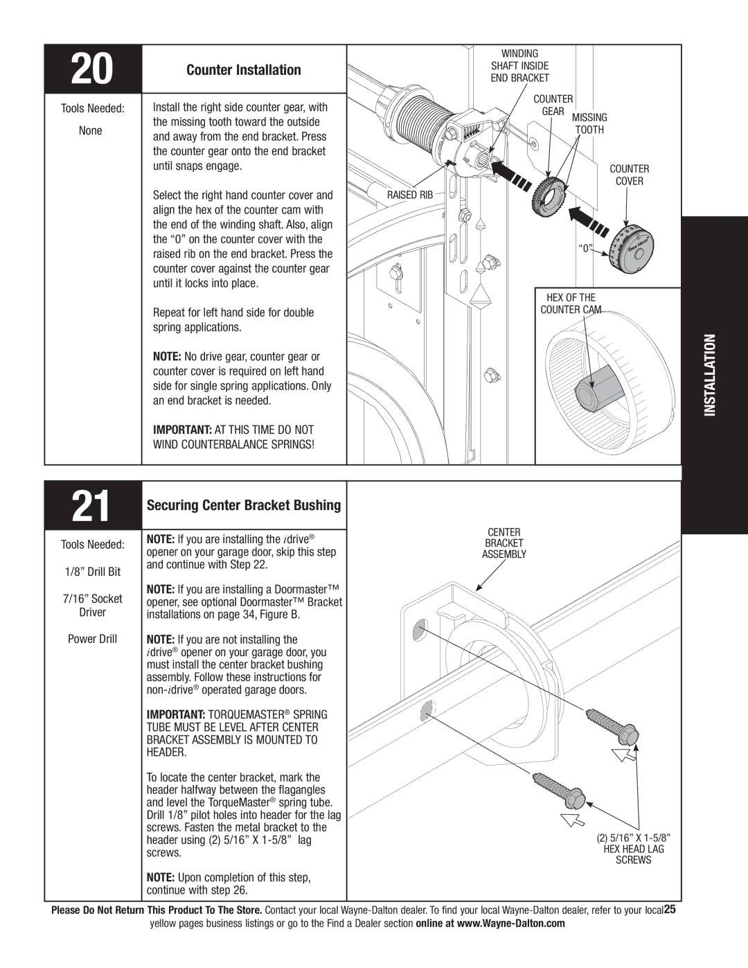 Wayne-Dalton 9800 installation instructions Counter Installation 