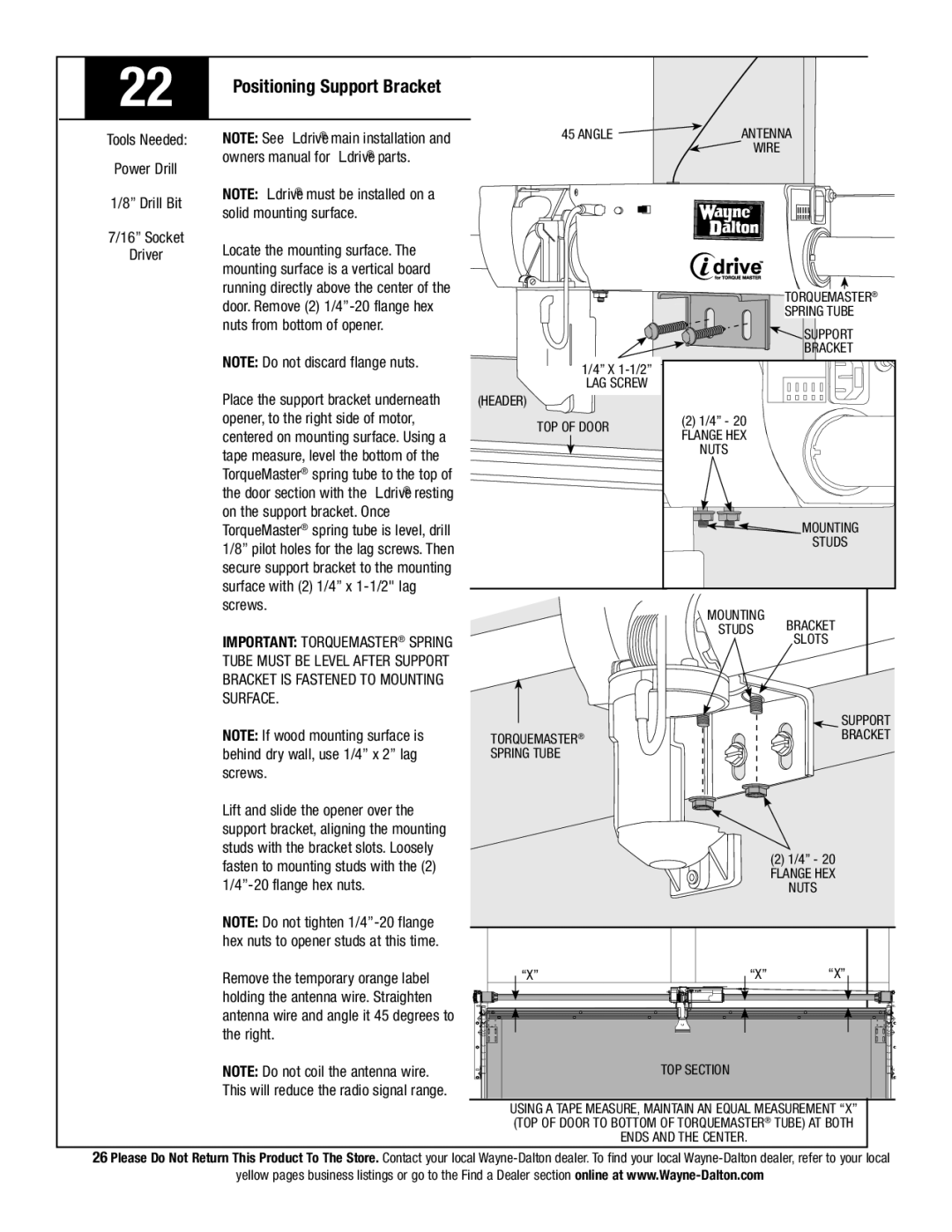 Wayne-Dalton 9800 installation instructions Positioning Support Bracket 