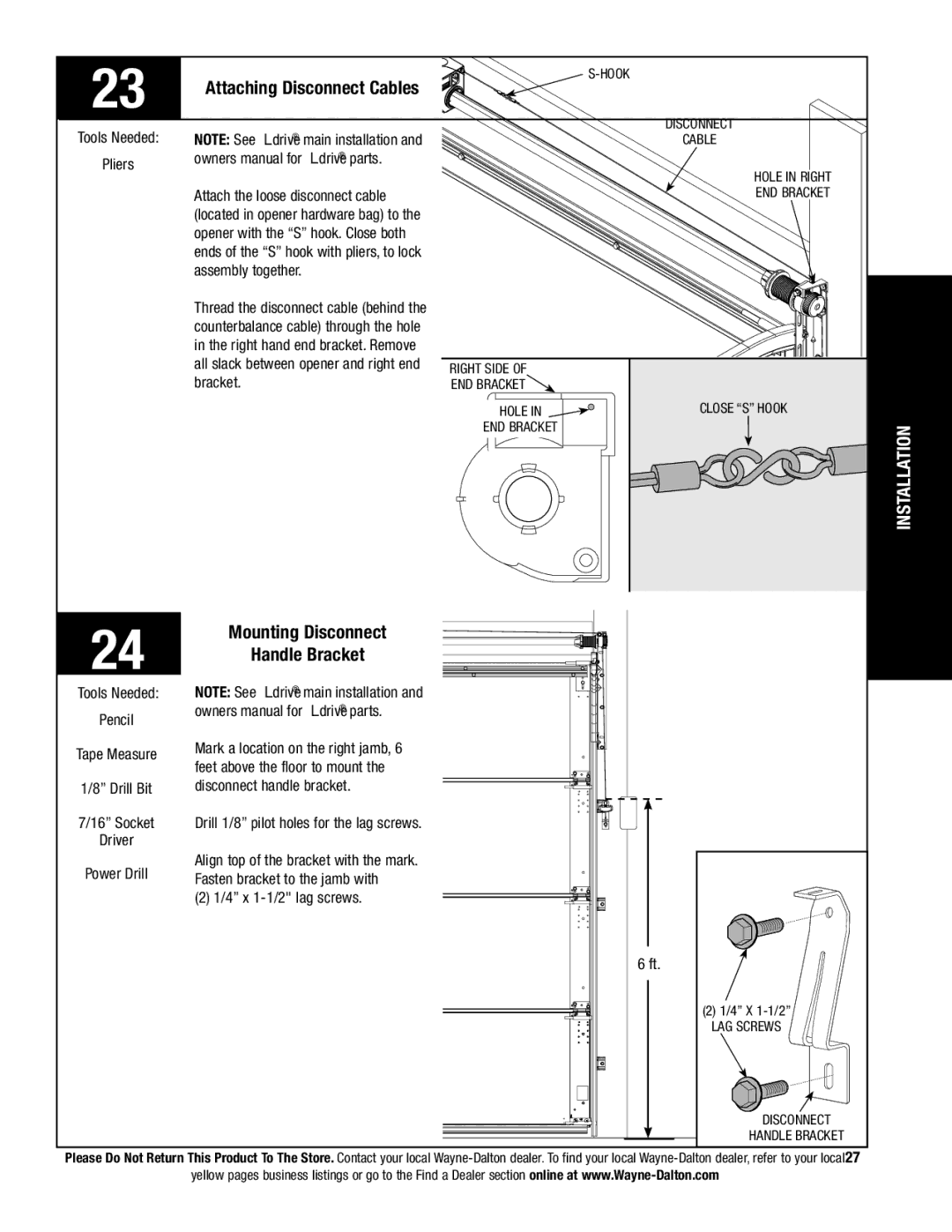 Wayne-Dalton 9800 installation instructions Mounting Disconnect, Handle Bracket 