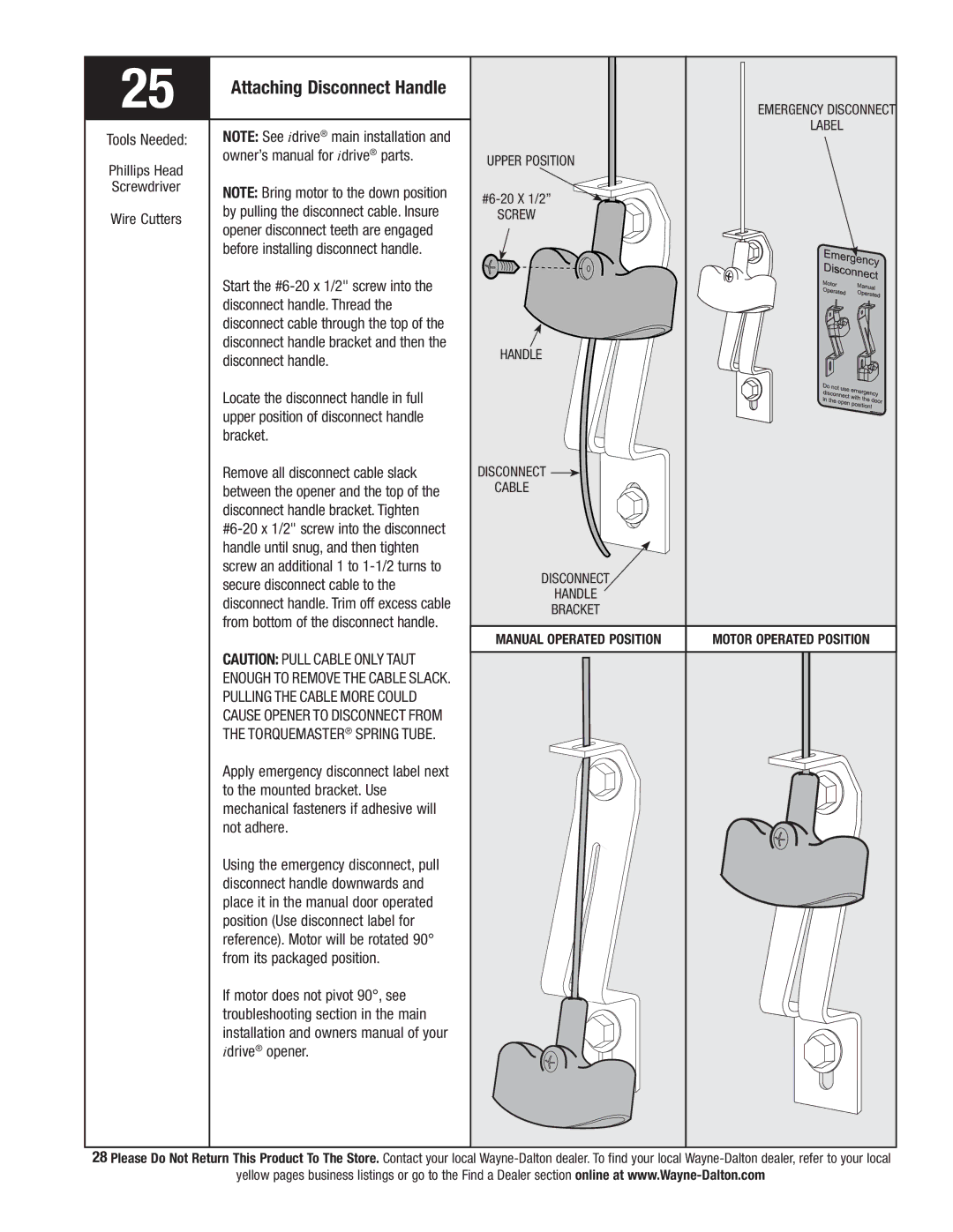 Wayne-Dalton 9800 installation instructions Attaching Disconnect Handle 