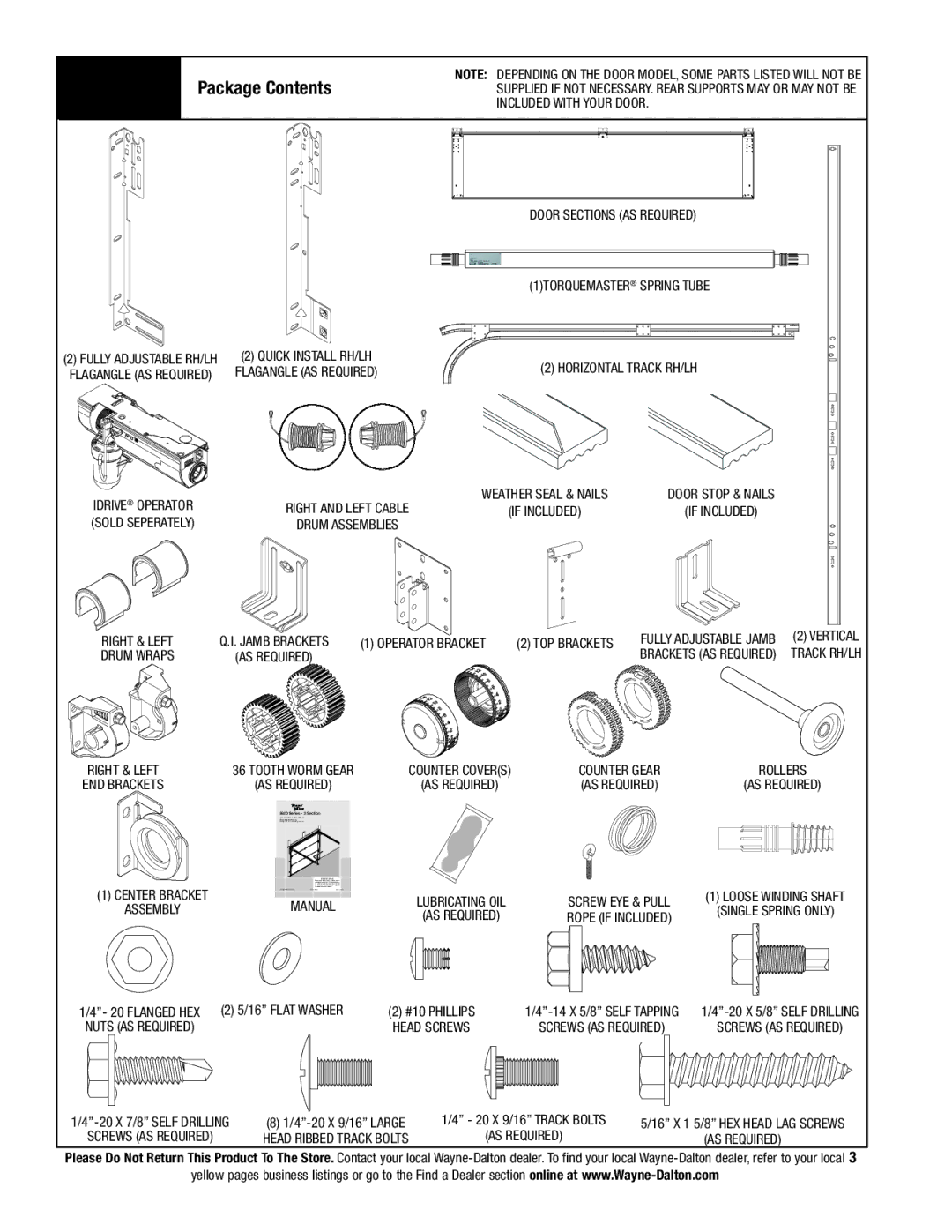 Wayne-Dalton 9800 installation instructions Package Contents 