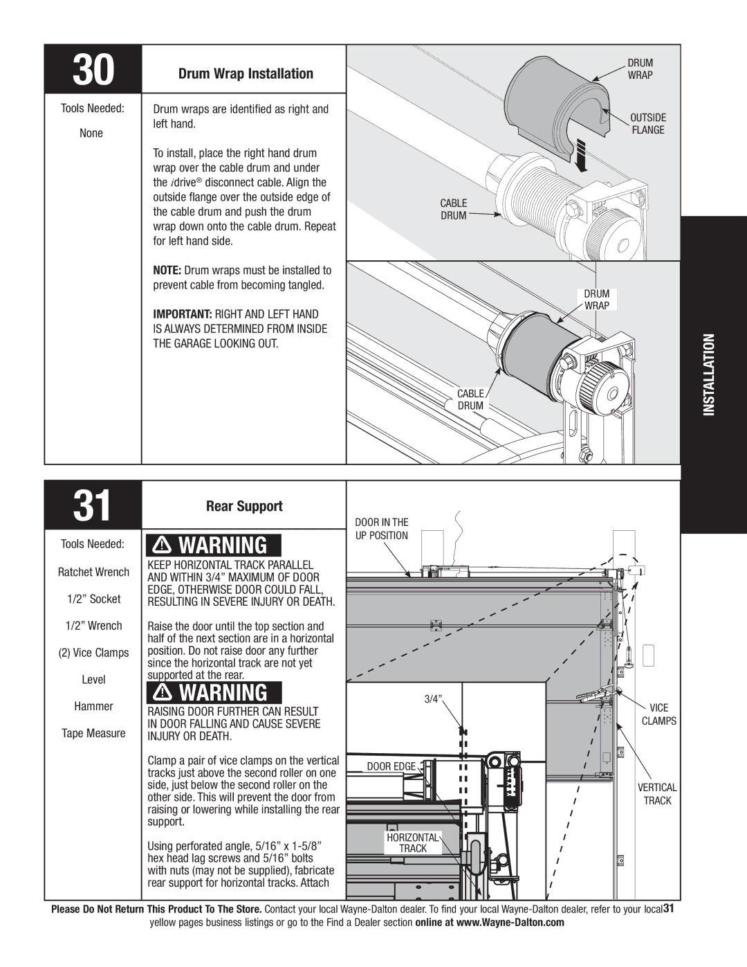 Wayne-Dalton 9800 installation instructions Drum Wrap Installation, Rear Support 