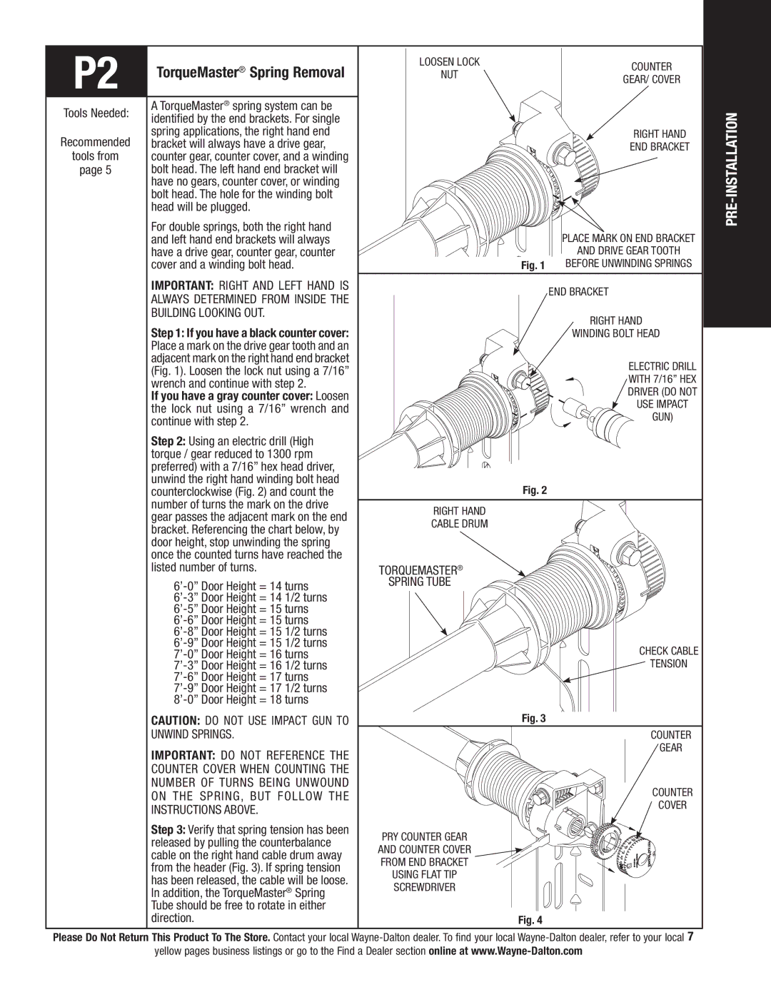 Wayne-Dalton 9800 installation instructions TorqueMaster Spring Removal, Unwind Springs 