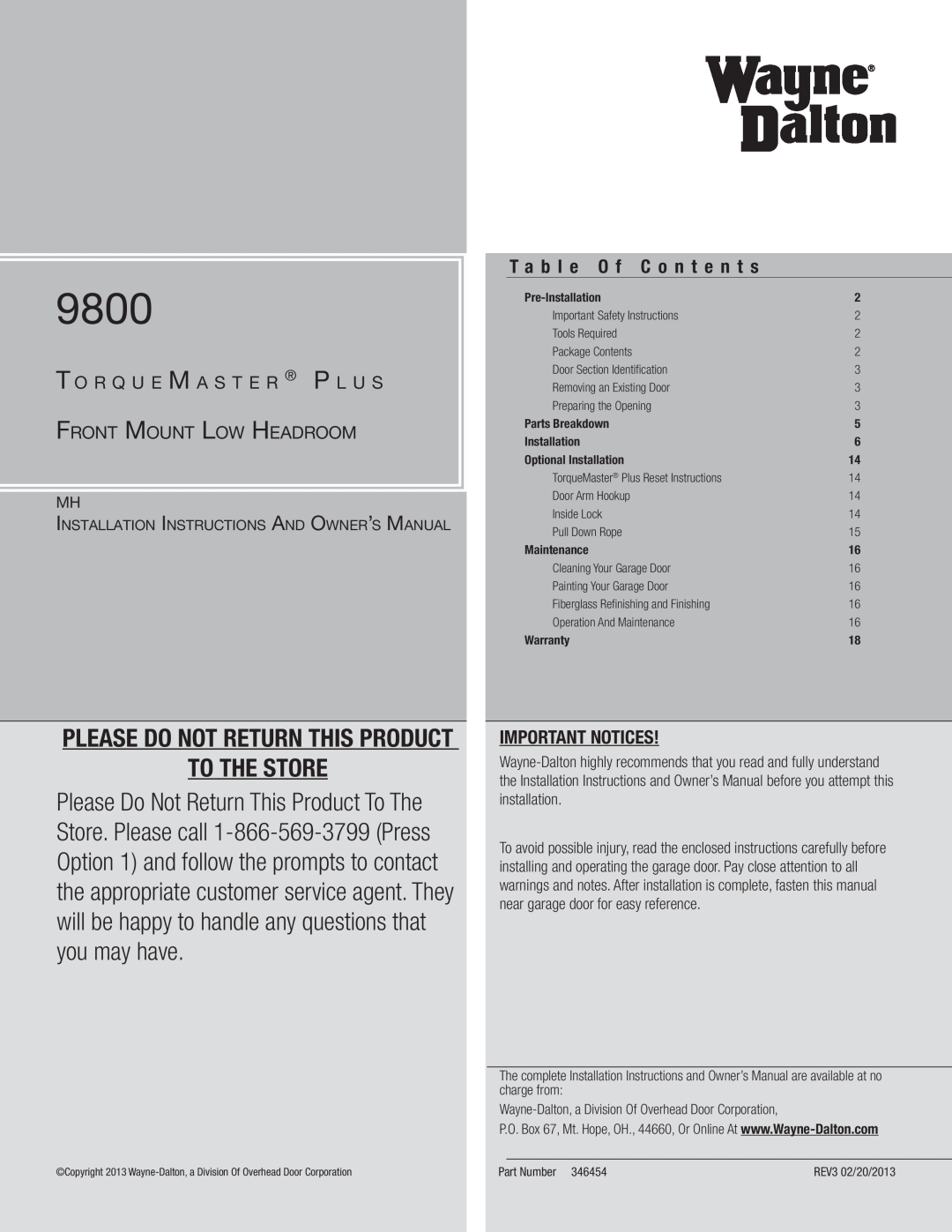 Wayne-Dalton 9800 installation instructions Series - 4 Section 