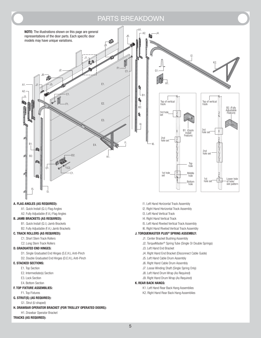 Wayne-Dalton 9800 installation instructions Parts Breakdown 