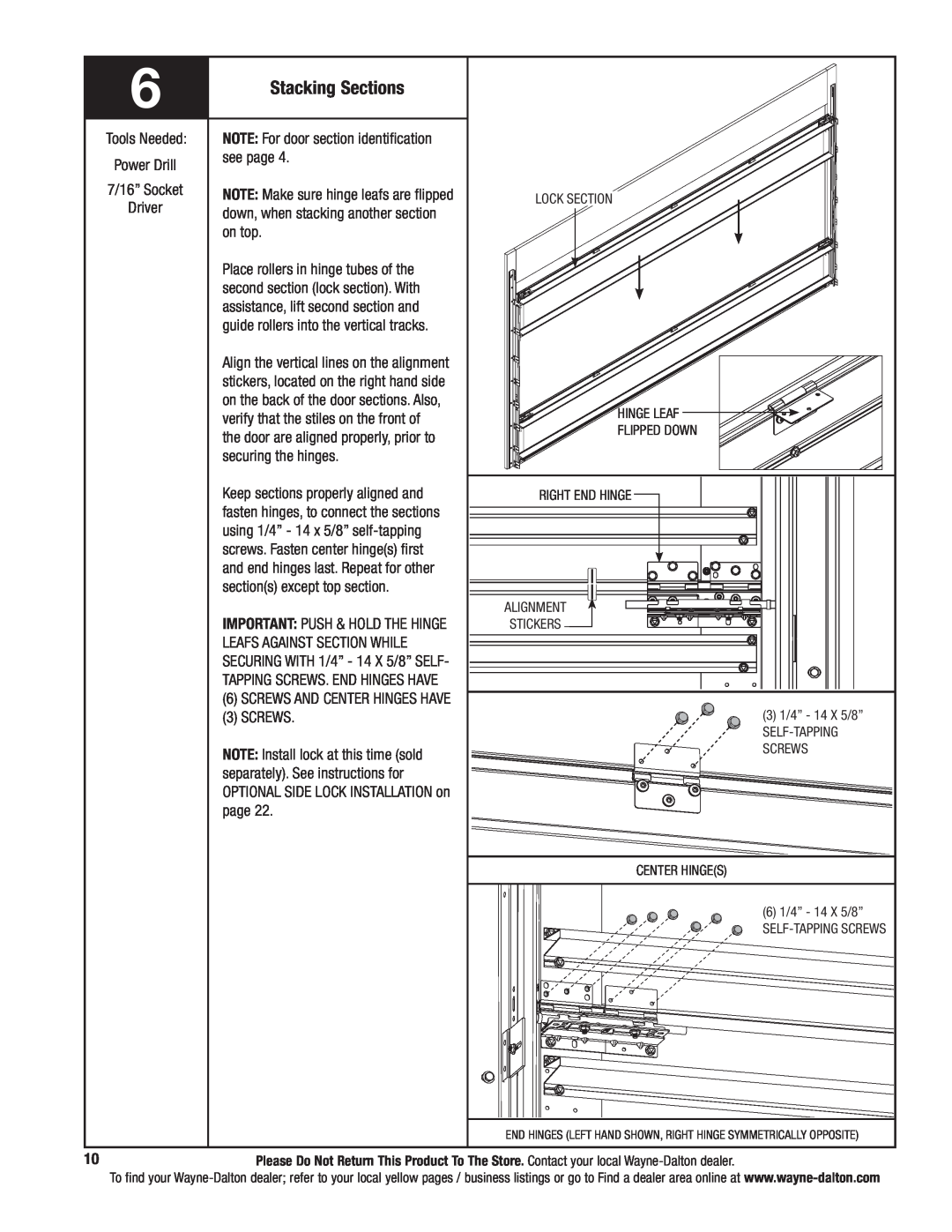 Wayne-Dalton 9800 installation instructions Stacking Sections 