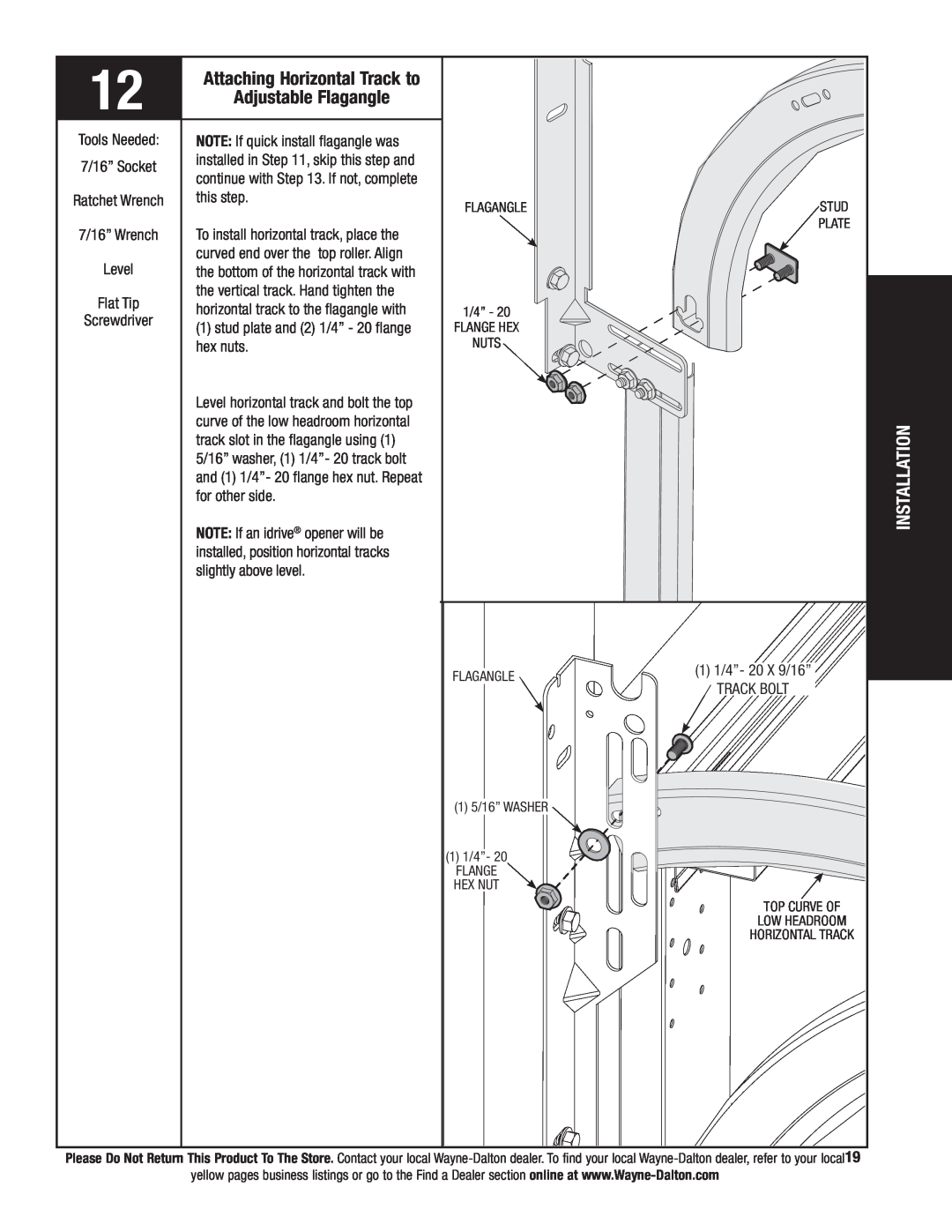 Wayne-Dalton 9800 installation instructions Adjustable Flagangle, Attaching Horizontal Track to 