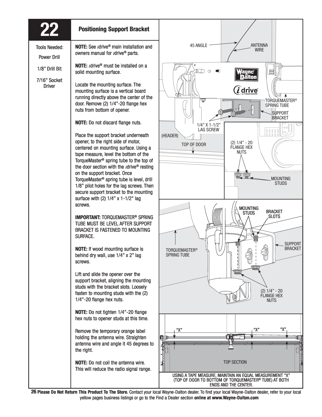 Wayne-Dalton 9800 installation instructions Positioning Support Bracket 