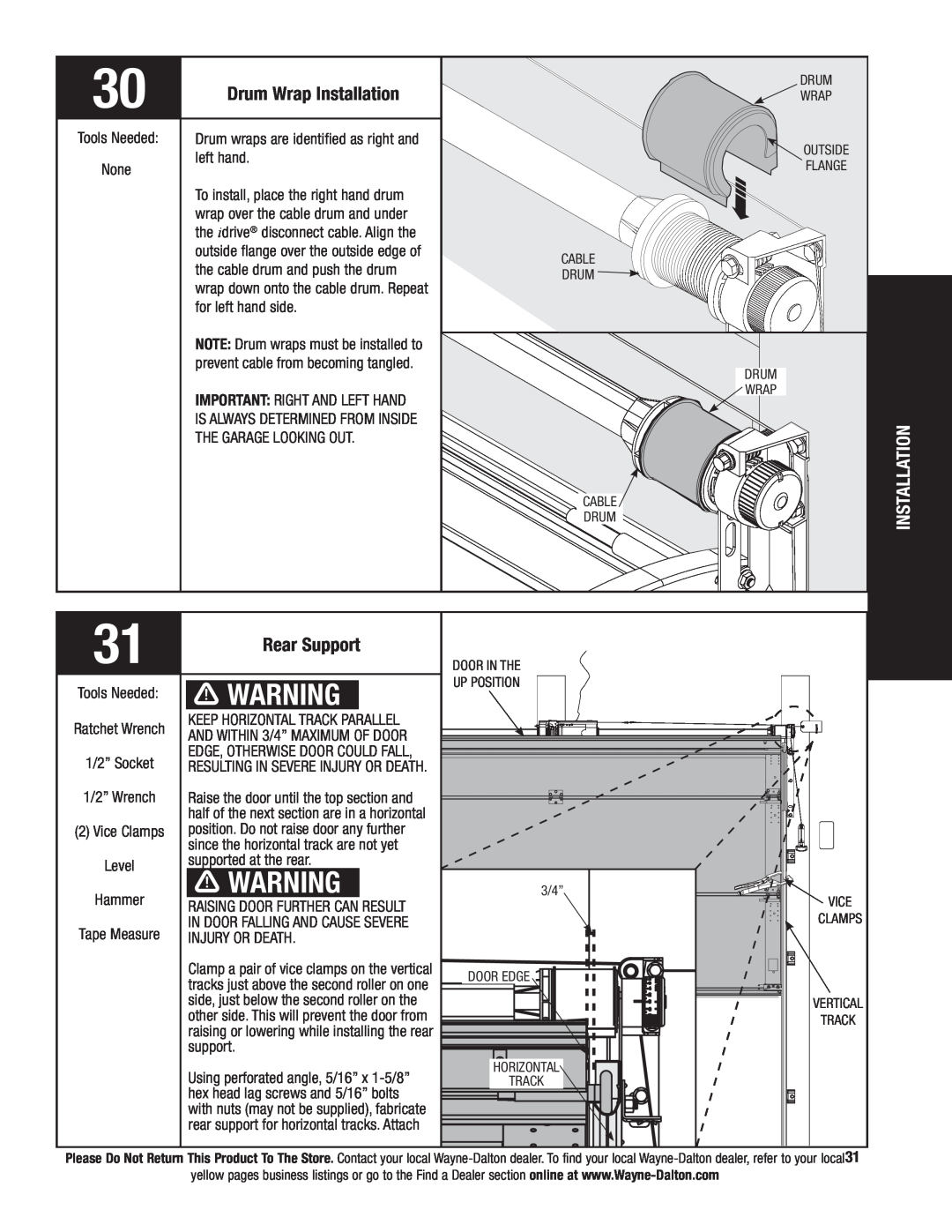 Wayne-Dalton 9800 installation instructions Drum Wrap Installation, Rear Support 