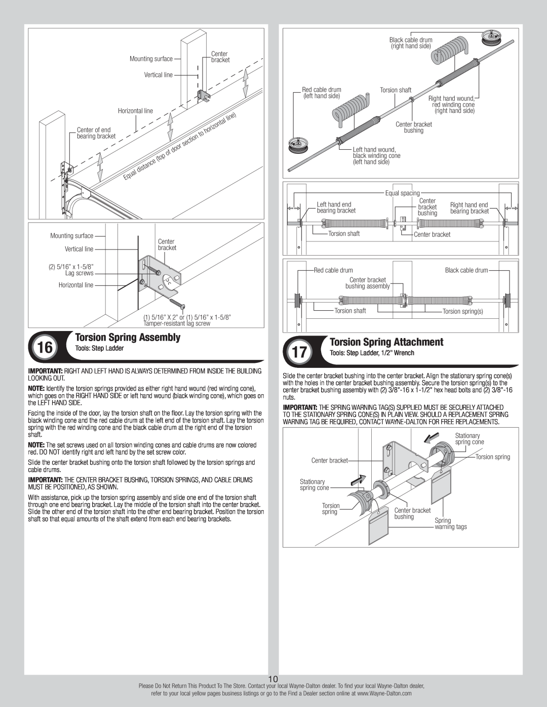 Wayne-Dalton 9800 installation instructions Torsion Spring Assembly, Torsion Spring Attachment 