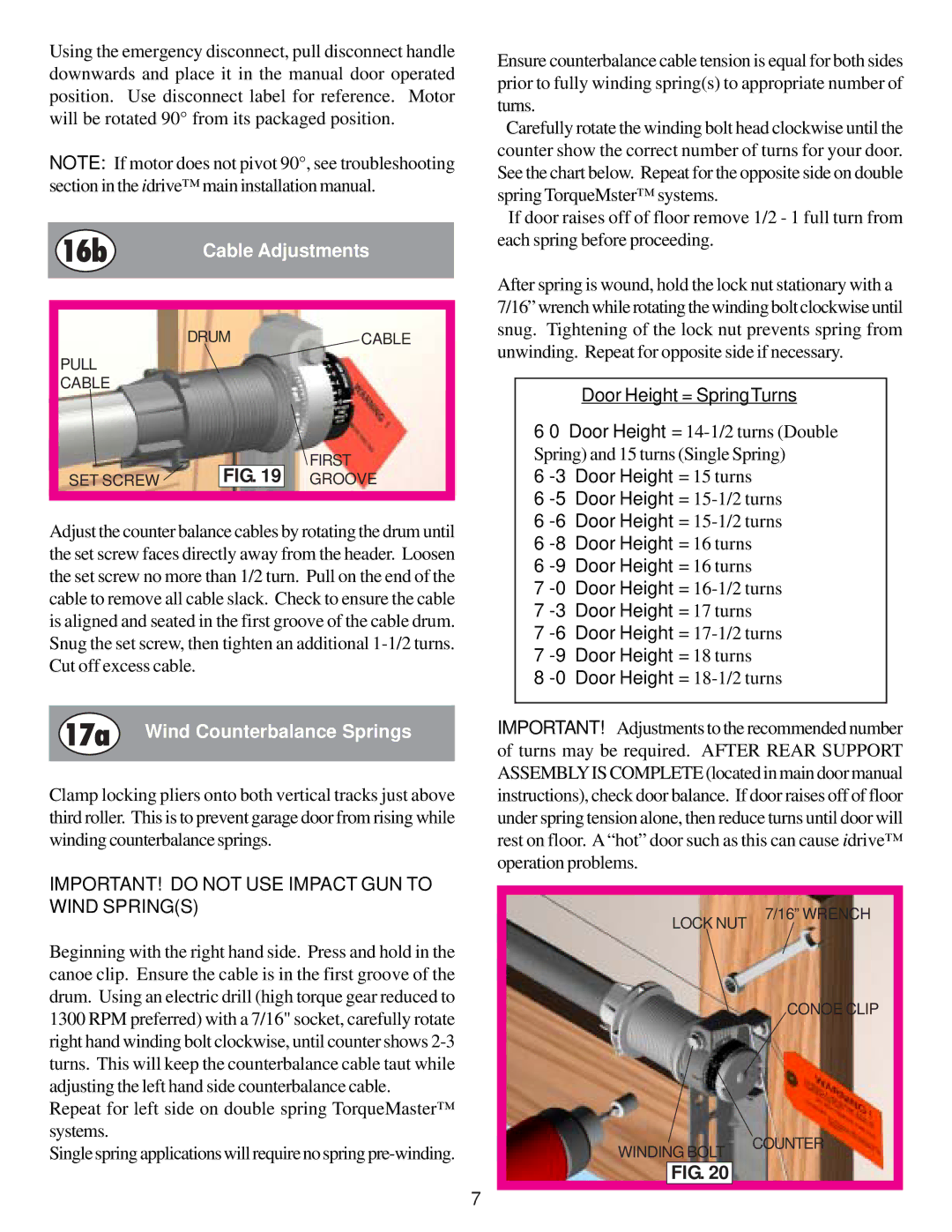 Wayne-Dalton 9600, 9900, 9100, 9200 installation instructions 16b, 17a Wind Counterbalance Springs 