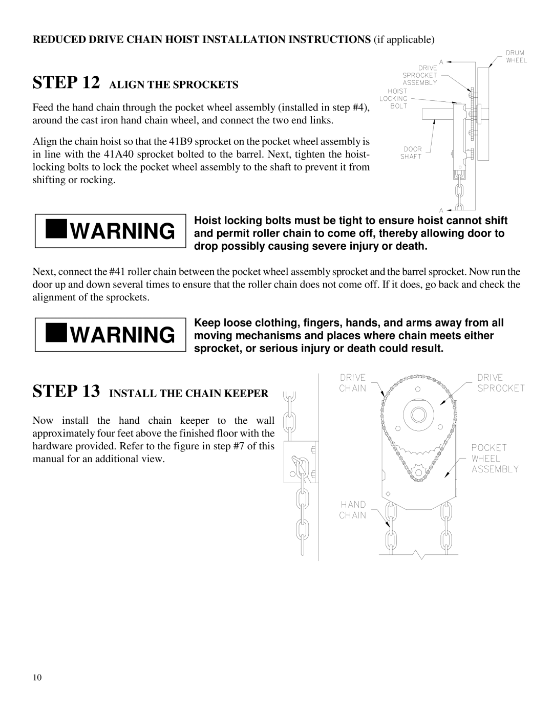 Wayne-Dalton DS-350 installation instructions Align the Sprockets, Install the Chain Keeper 