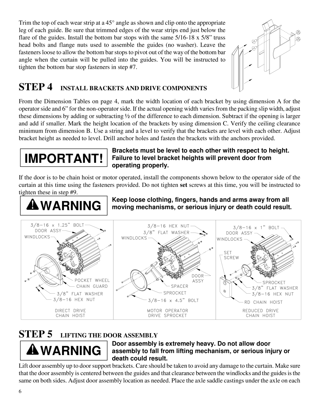 Wayne-Dalton DS-350 installation instructions Install Brackets and Drive Components, Lifting the Door Assembly 