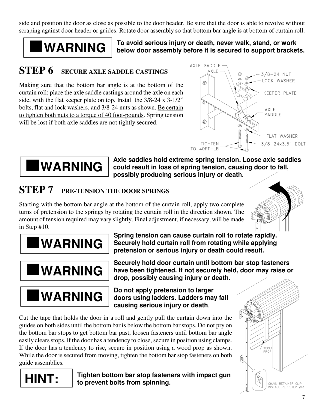 Wayne-Dalton DS-350 installation instructions Secure Axle Saddle Castings 