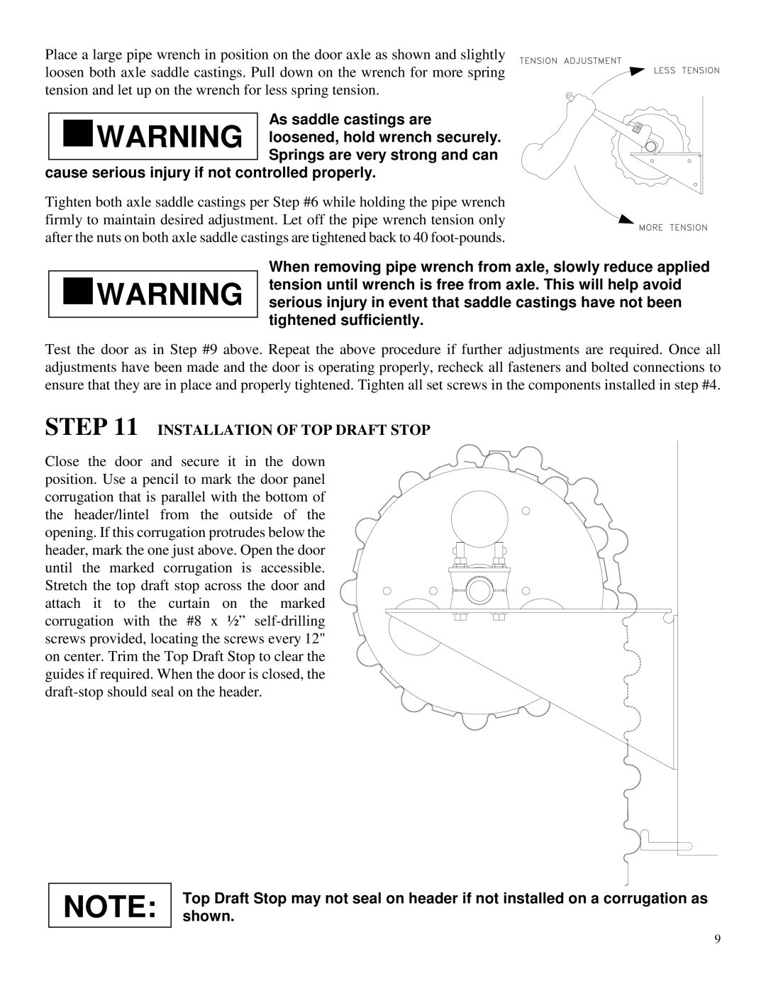 Wayne-Dalton DS-350 installation instructions Installation of TOP Draft Stop 