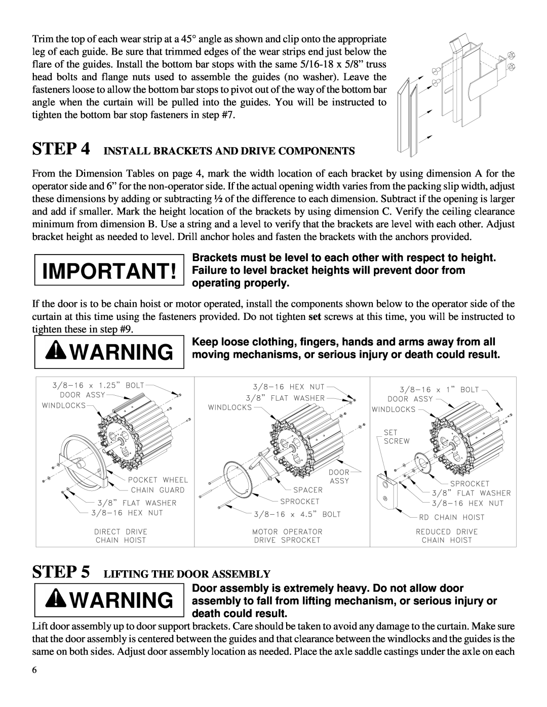 Wayne-Dalton DS-350 installation instructions Step, Install Brackets And Drive Components, Lifting The Door Assembly 