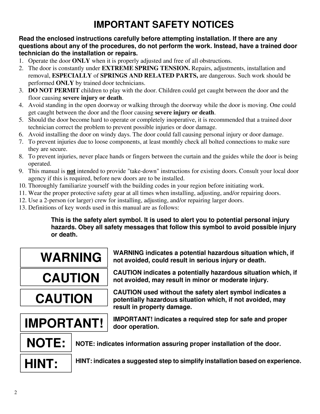 Wayne-Dalton DS-100, DS-75, DS-50 installation instructions Hint 