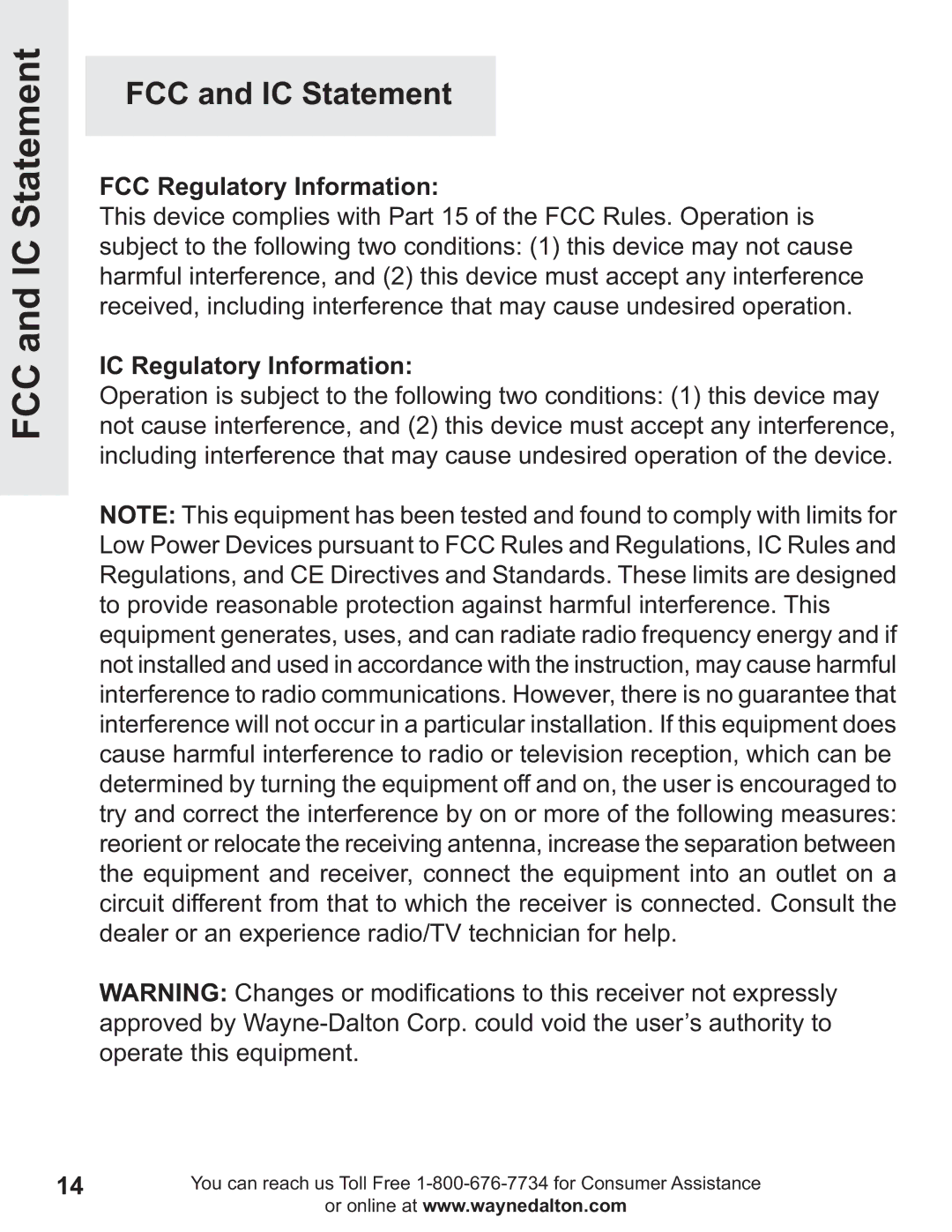 Wayne-Dalton GSM-12 operating instructions FCC and IC Statement 