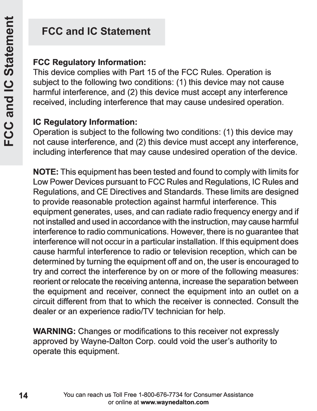 Wayne-Dalton GSM-12 operating instructions FCC and IC Statement, FCC Regulatory Information, IC Regulatory Information 