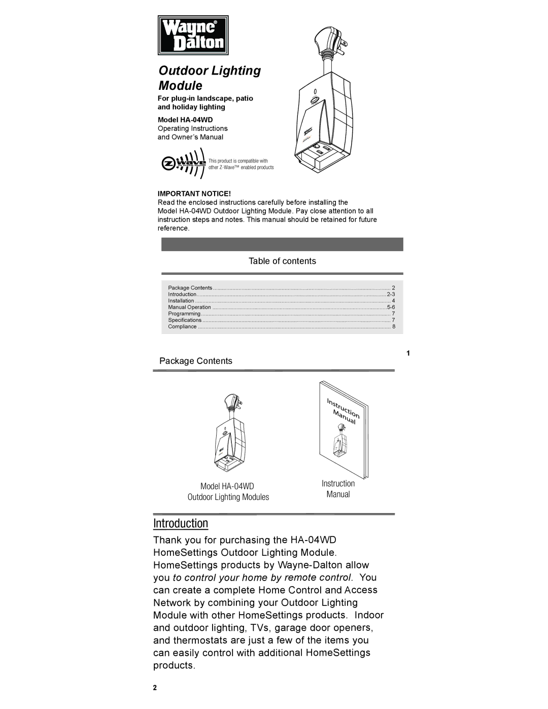 Wayne-Dalton HA-04WD operating instructions Outdoor Lighting Module 