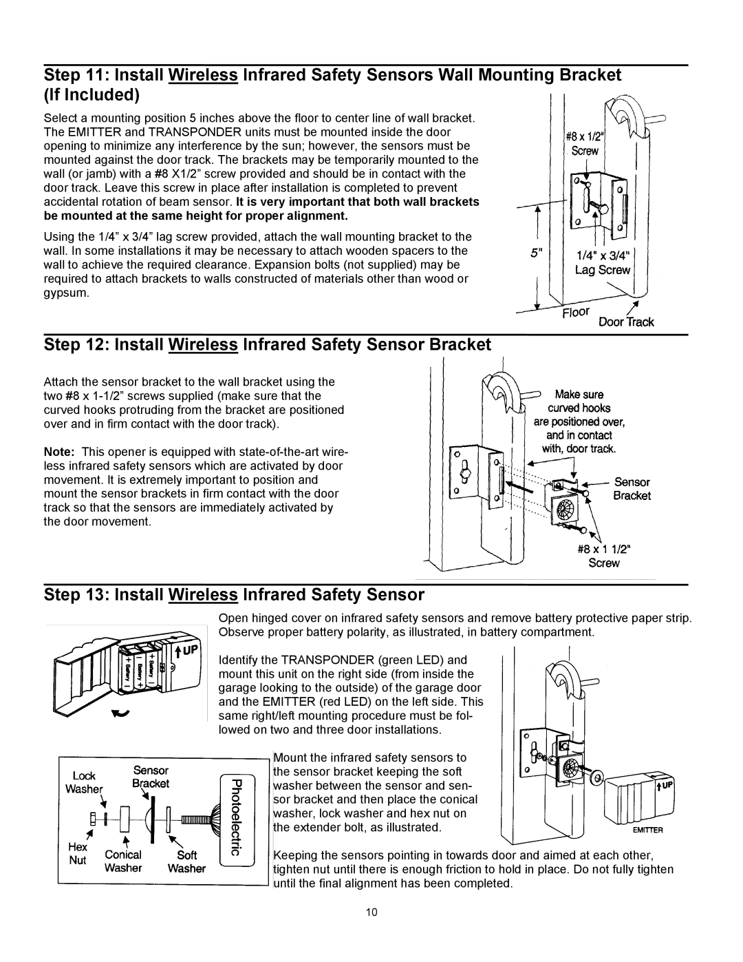 Wayne-Dalton series 3000 user manual Install Wireless Infrared Safety Sensor Bracket 