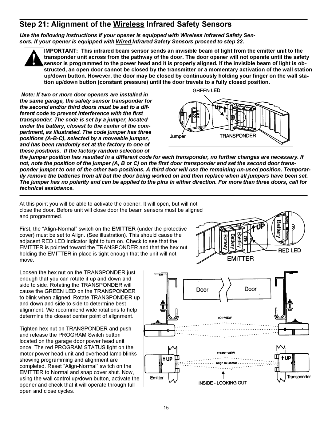 Wayne-Dalton series 3000 user manual Alignment of the Wireless Infrared Safety Sensors 