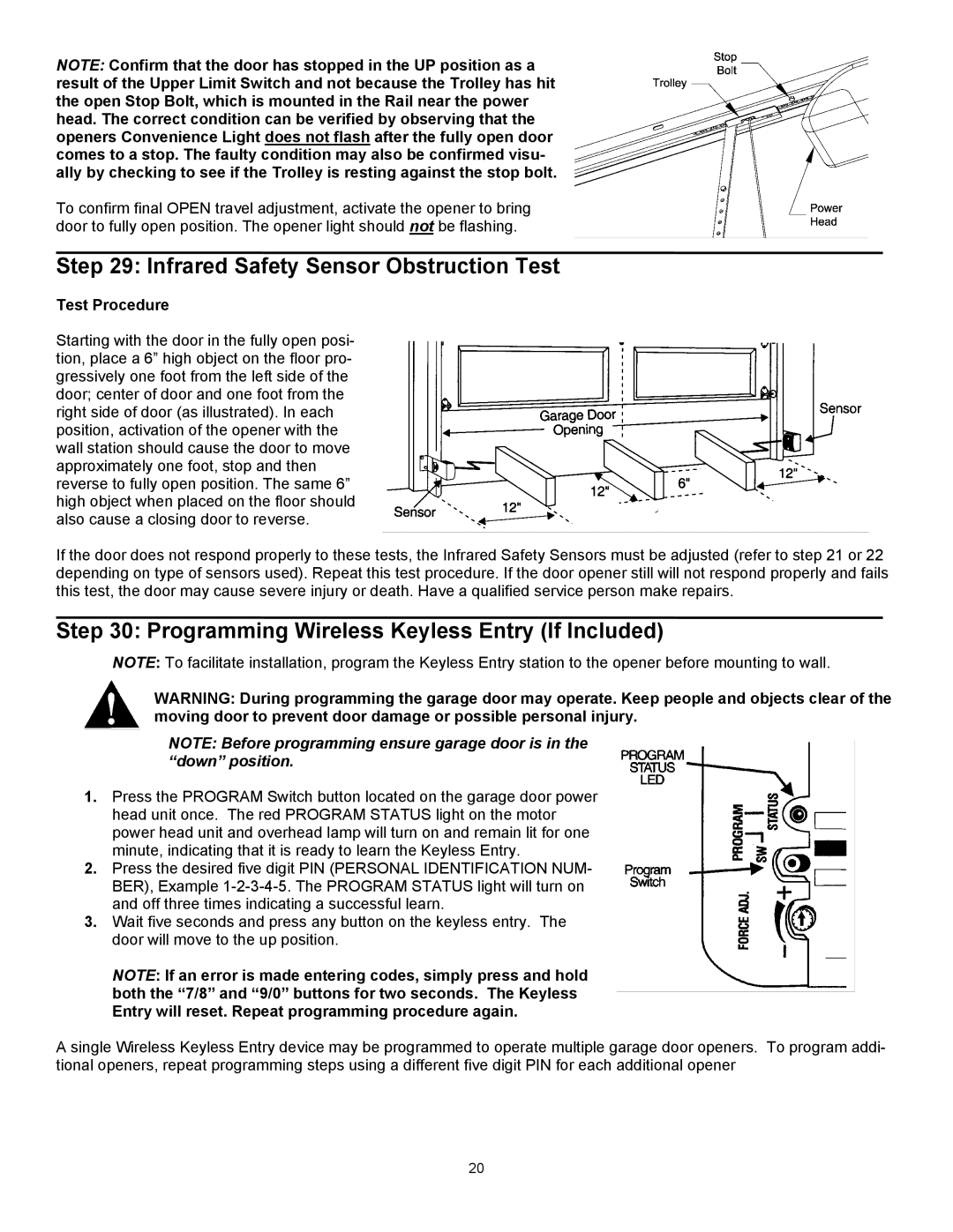 Wayne-Dalton series 3000 Infrared Safety Sensor Obstruction Test, Programming Wireless Keyless Entry If Included 