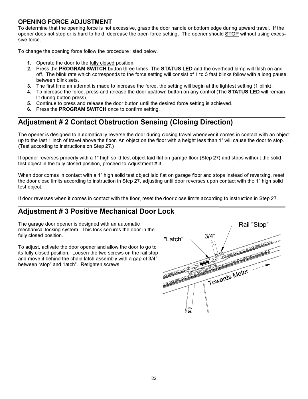 Wayne-Dalton series 3000 user manual Adjustment # 2 Contact Obstruction Sensing Closing Direction 