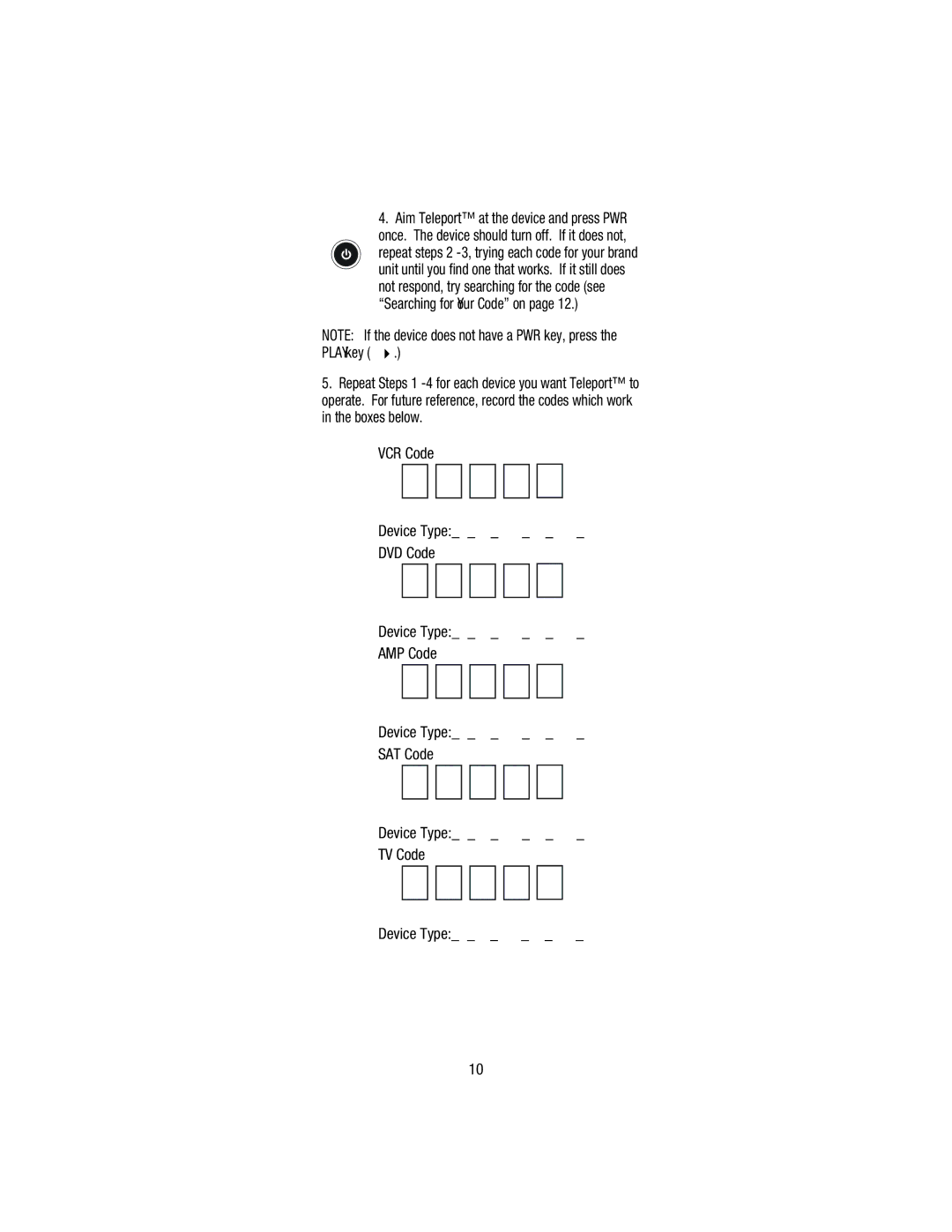 Wayne-Dalton WDHC-20 user manual VCR Code Device Type DVD Code AMP Code SAT Code TV Code 