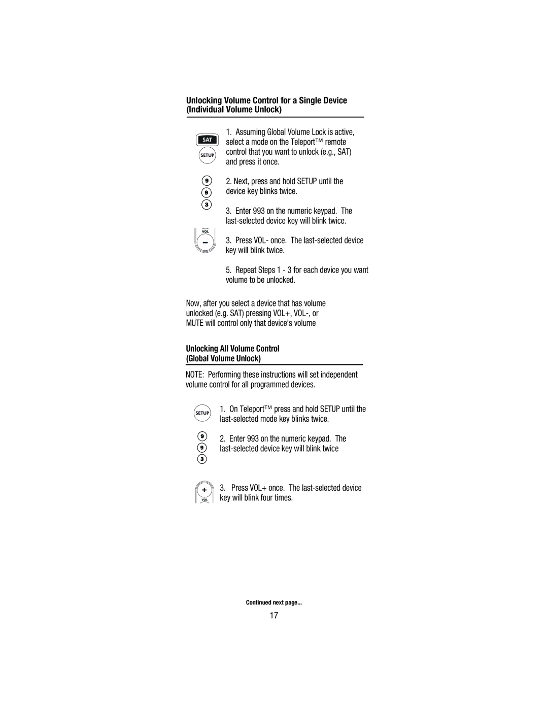 Wayne-Dalton WDHC-20 user manual Unlocking All Volume Control Global Volume Unlock 