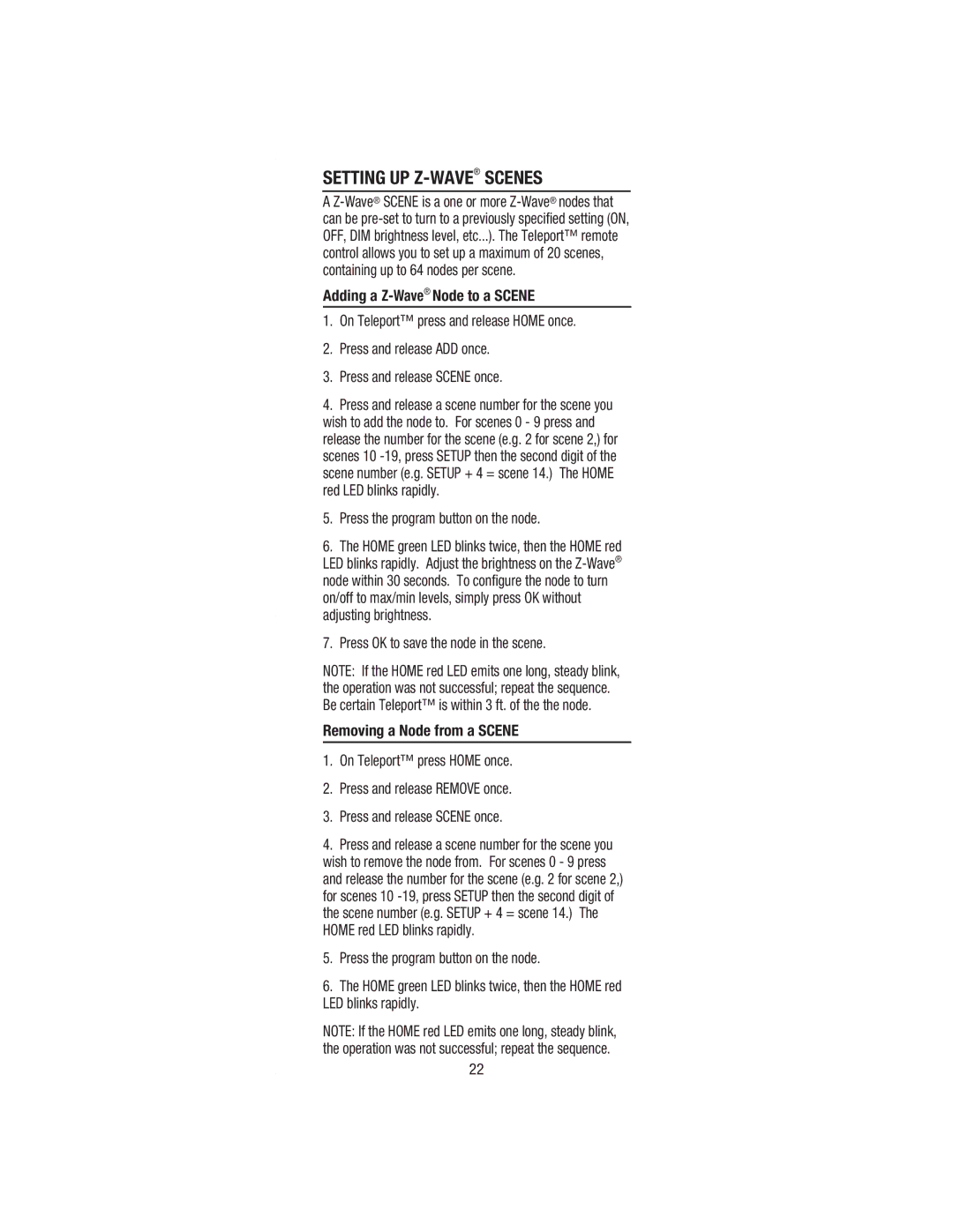 Wayne-Dalton WDHC-20 user manual Setting UP Z-WAVESCENES 