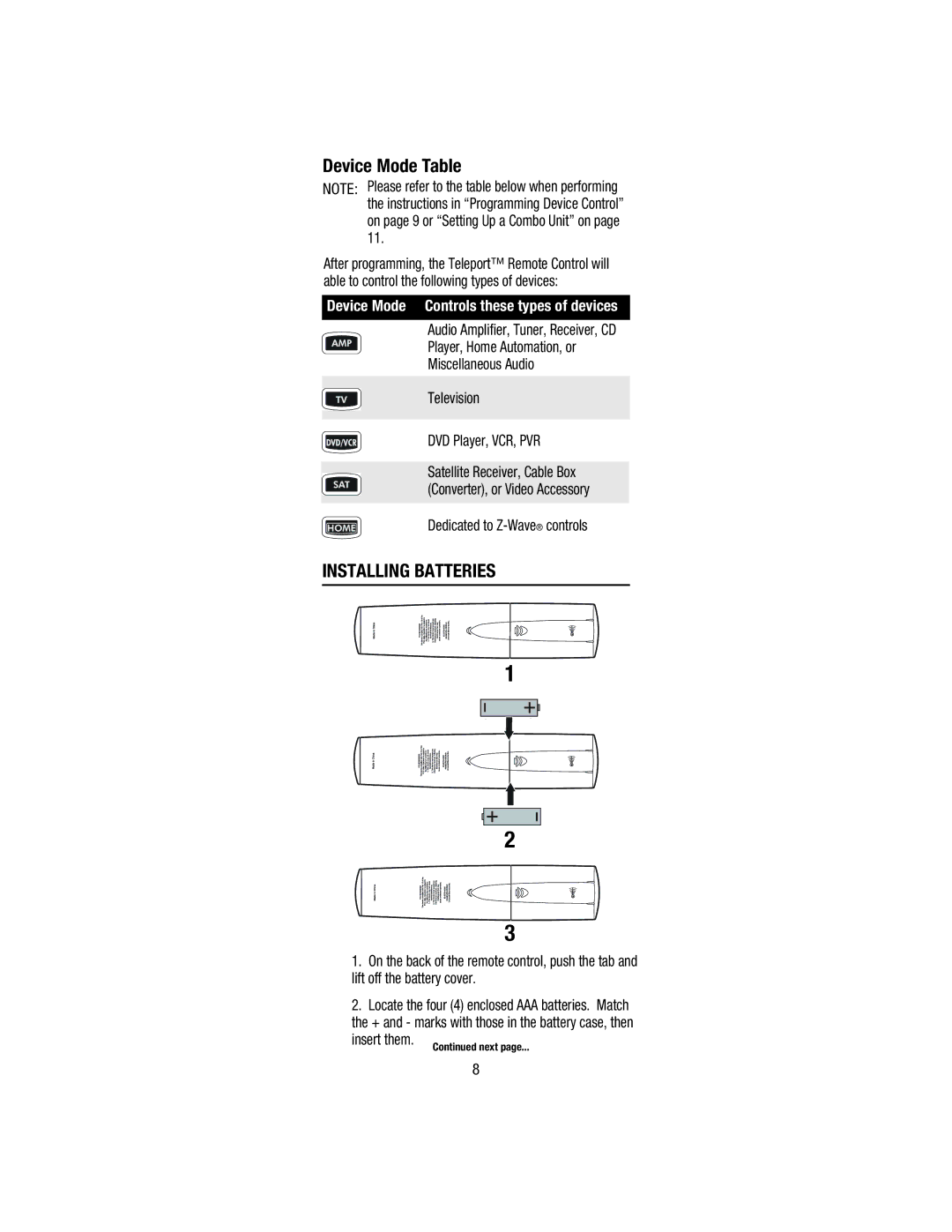 Wayne-Dalton WDHC-20 user manual Installing Batteries, Dedicated to Z-Wavecontrols 