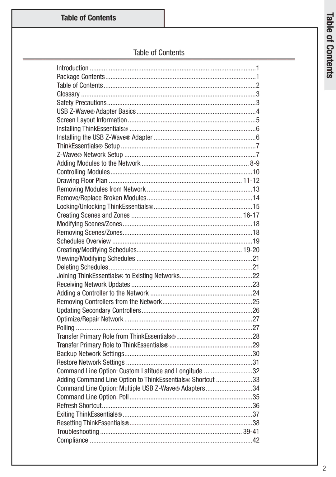 Wayne-Dalton WDSF-10, WDUSB-10R manual Table of Contents 