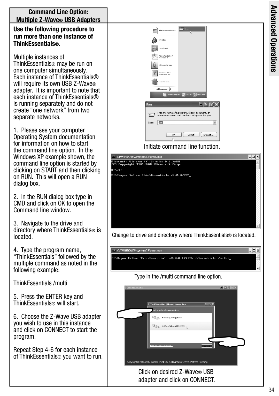 Wayne-Dalton WDUSB-10R, WDSF-10 manual Command Line Option Multiple Z-WaveUSB Adapters, ThinkEssentials /multi 