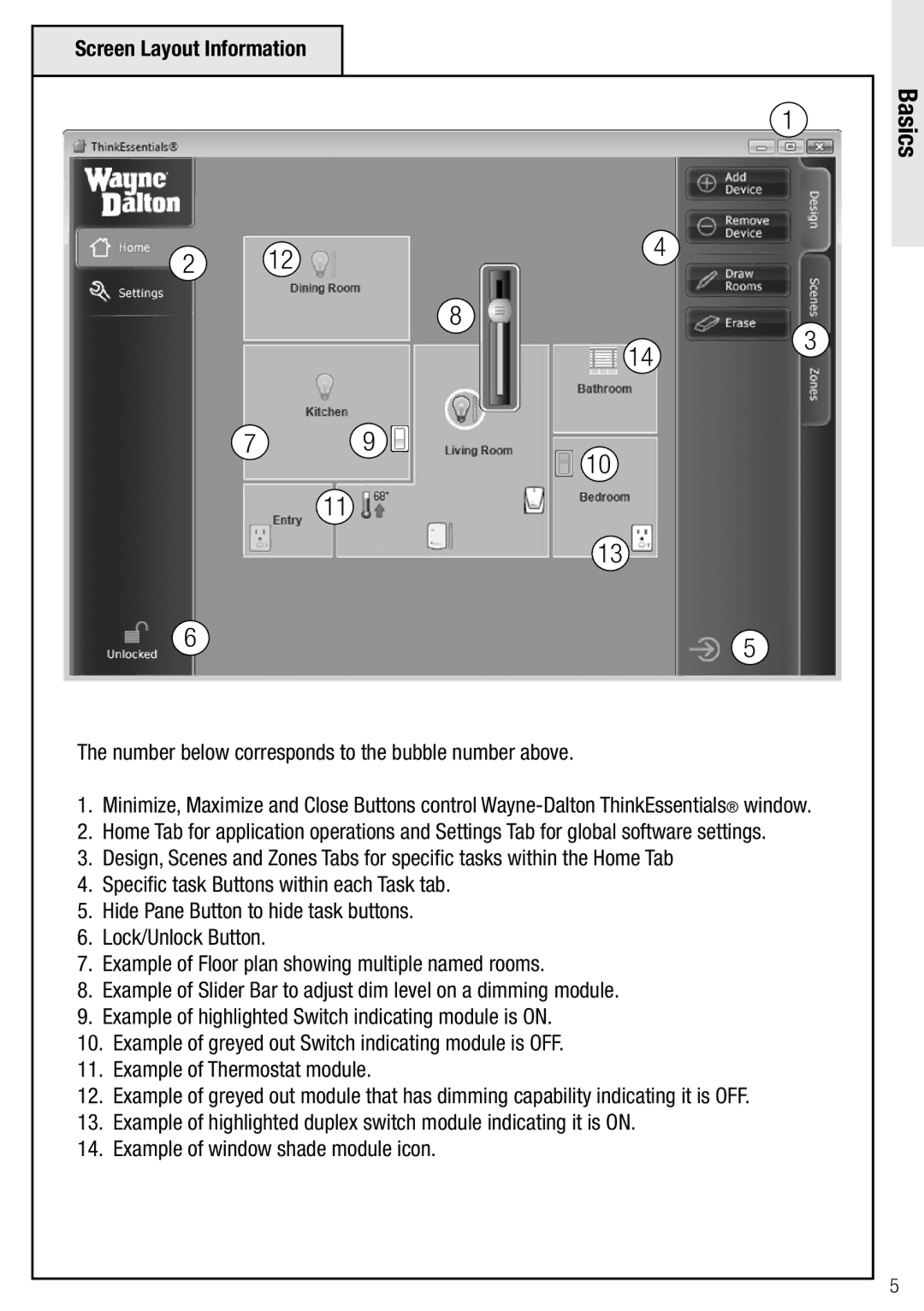 Wayne-Dalton WDUSB-10, WDSF-10 Basics 143, Screen Layout Information, Number below corresponds to the bubble number above 